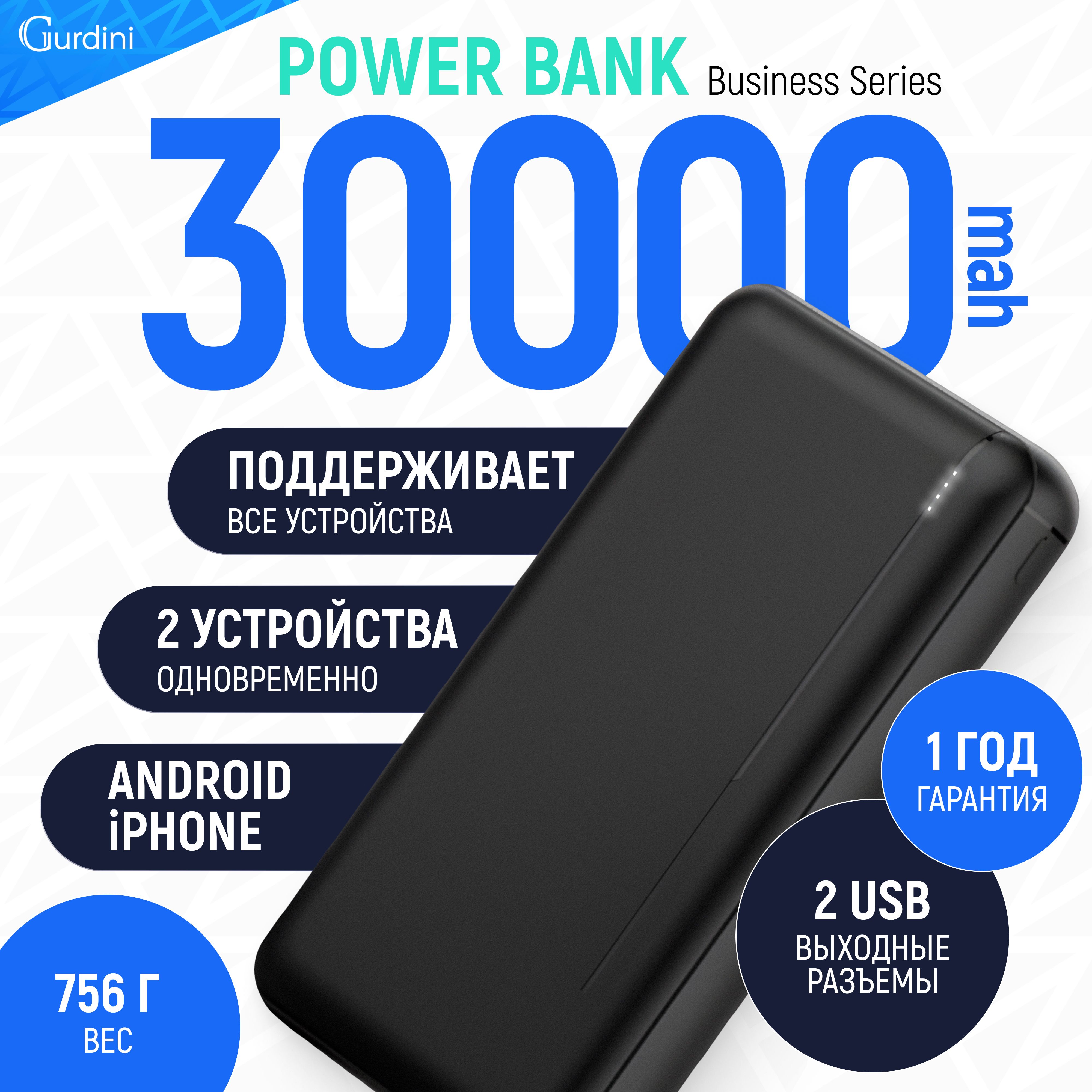 Power Bank / Внешний аккумулятор Gurdini Business Series GPBS-03W 30000  mAh, черный