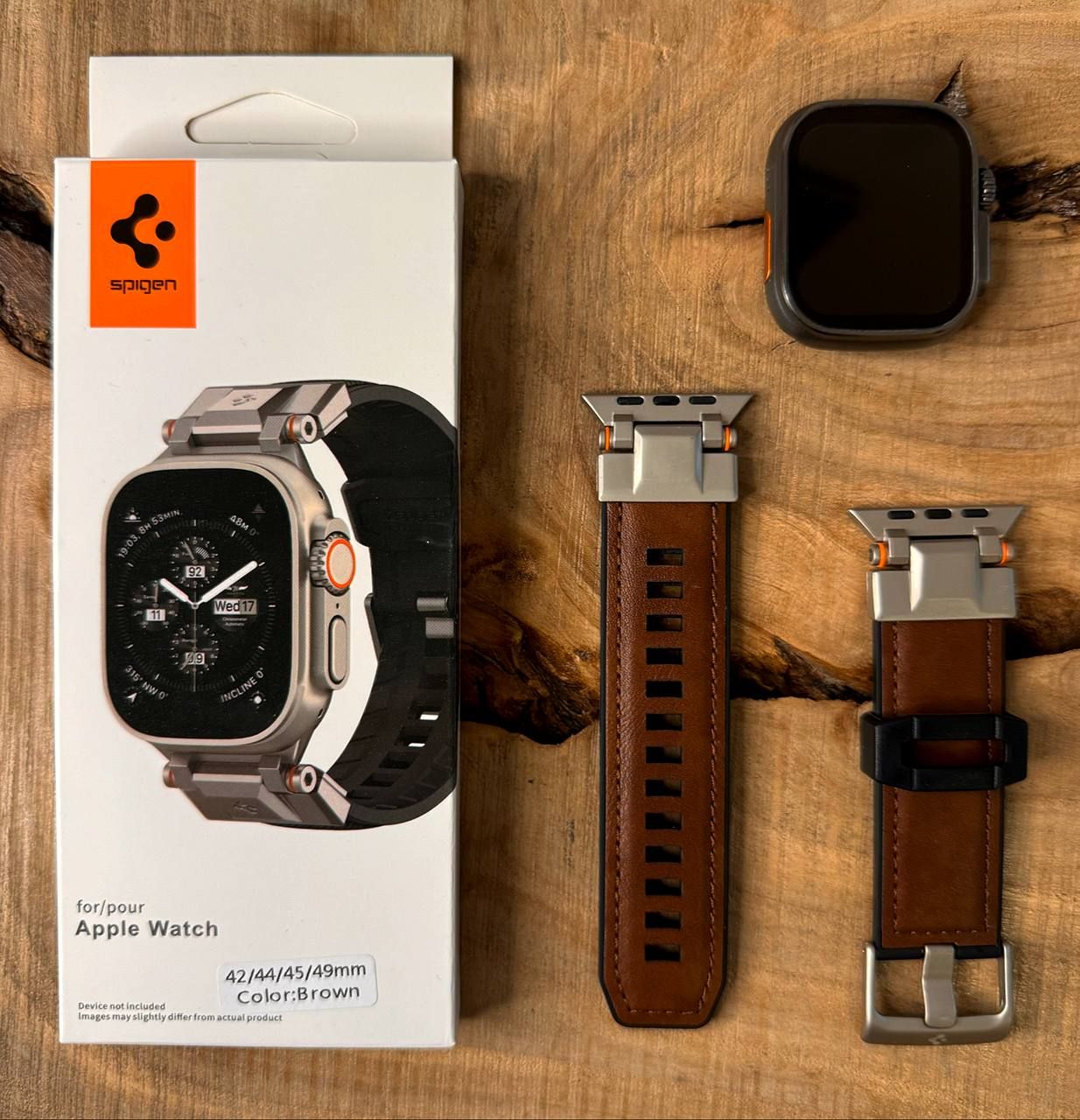 РемешоккожаныйSpigenдлячасовAppleWatchUltra42/44/45/49mm/Коричневый