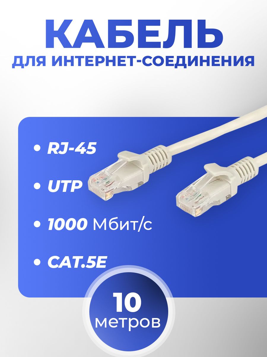 Интернеткабельпатч-корд10мсетевойкабель5e,UTP,RJ45