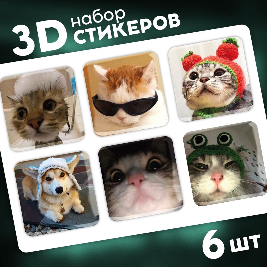 Наклейки стикеры на телефон 3d, чехол и ноутбук 3д. Котики. Мемы. Аксессуары для телефона.