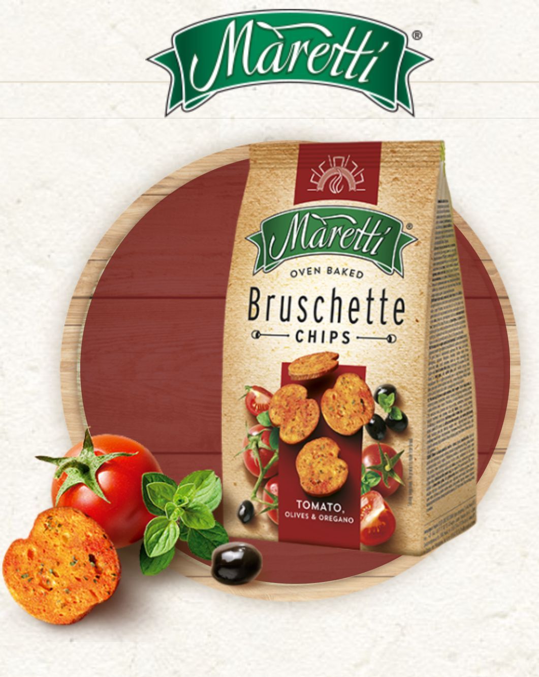 Сухари Bruschette Maretti со вкусом томат-оливки-орегано по 70г.