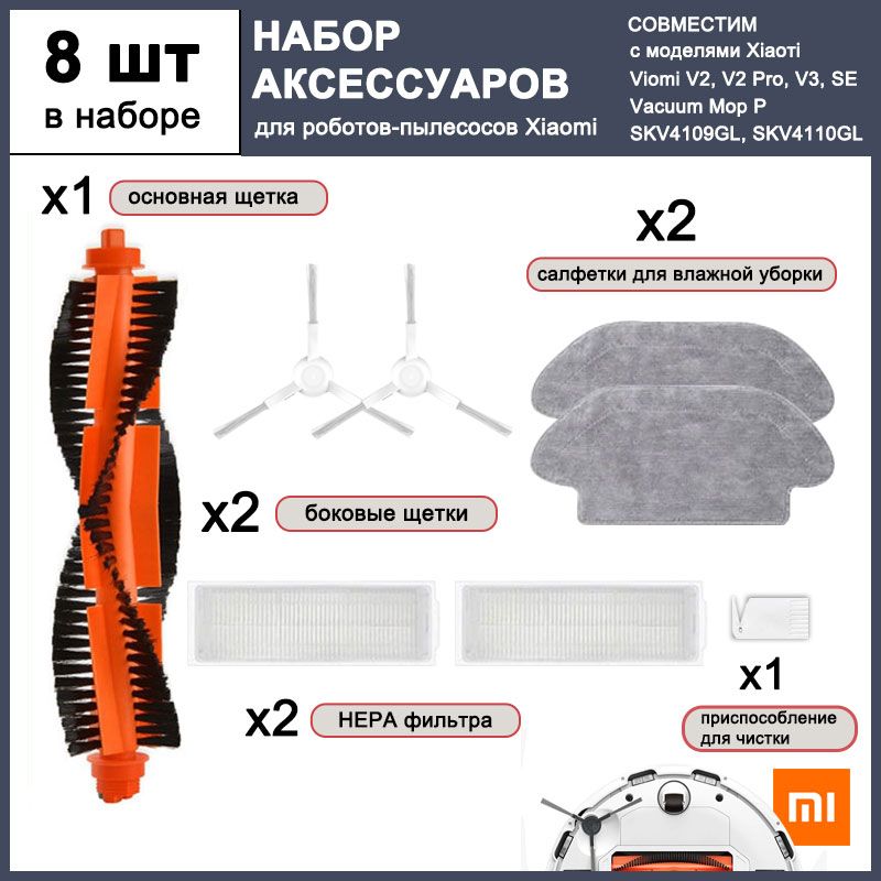 Комплект аксессуаров для робот-пылесоса Mi robot vacuum S10 S12, Mijia 3C, Vacuum Mop P, 2S, Viomi V2 Pro V3 SE XMSTJQR2S STYTJ02YM