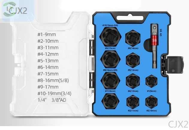 Наборторцевыхголовокэкстракторовдляповрежденныхболтов3/8"11предметовLY-CJX2