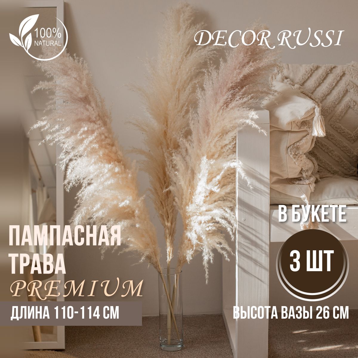 DECOR RUSSI Сухоцветы Пампасная трава, 110 см, 250 гр