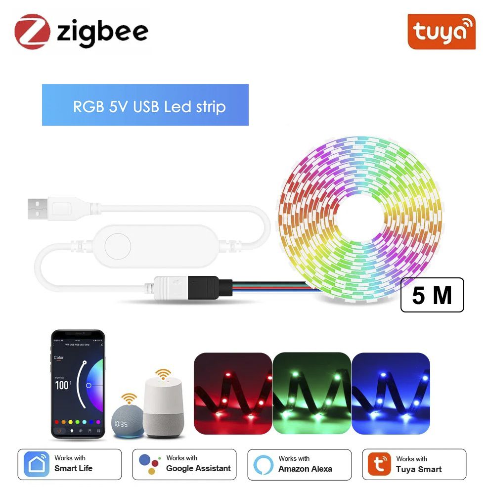 УмнаясветодиоднаялентаZigbee-USB-RGB,15Вт,Светодиодная,1шт.