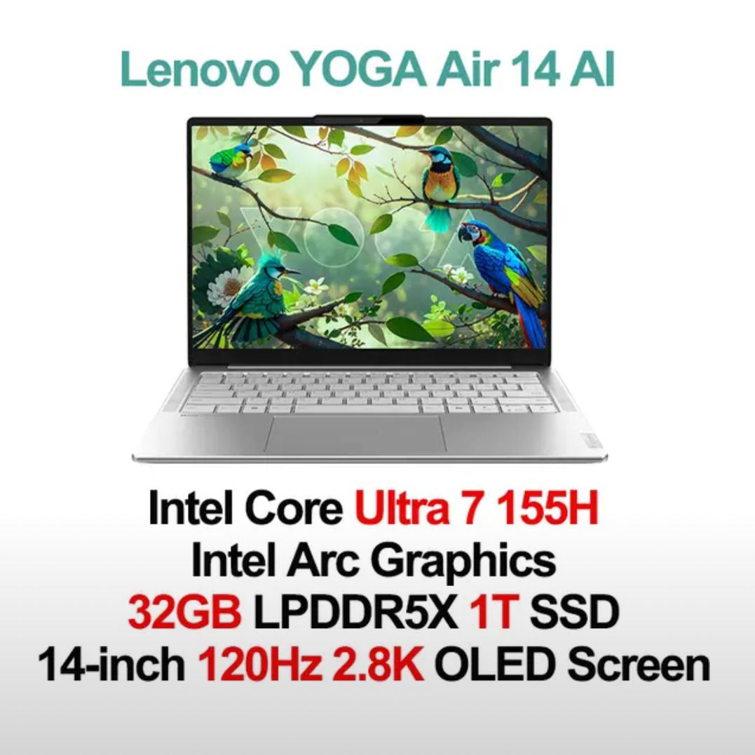 LenovoYogaAir14S2024Ноутбук14",IntelCoreUltra7155H,RAM32ГБ,SSD,IntelArcGraphics,Безсистемы,серебристый,Английскаяраскладка