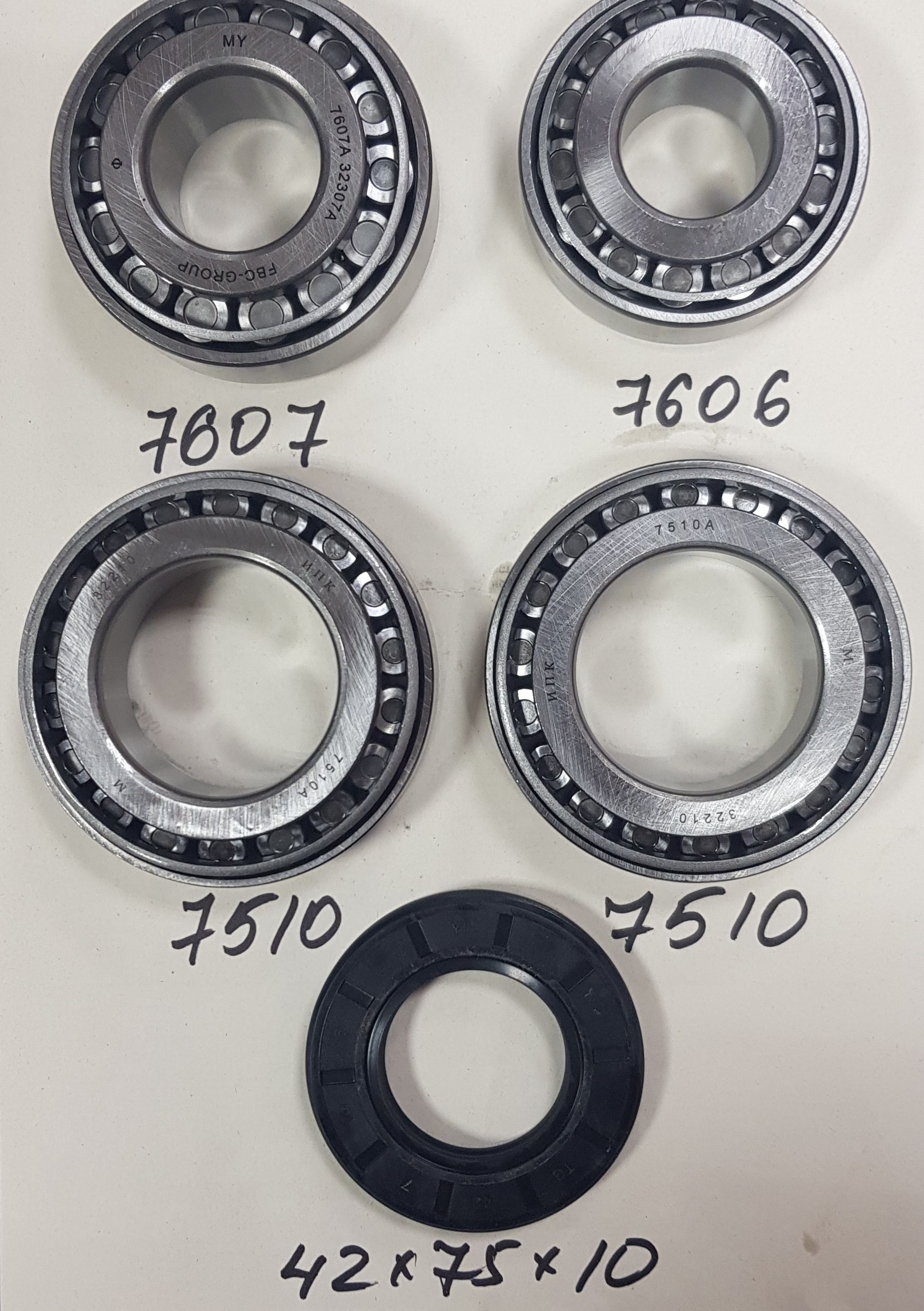 Подшипники редуктора моста Волга (7606, 7607, 7510 -2 шт. + подарок сальник 42х75х10