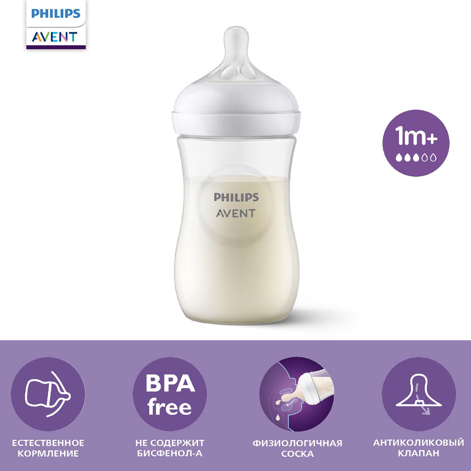 Бутылочка для кормления Philips Avent Natural Response, SCY903/01, 260 мл, 1 мес+, с антиколиковым клапаном