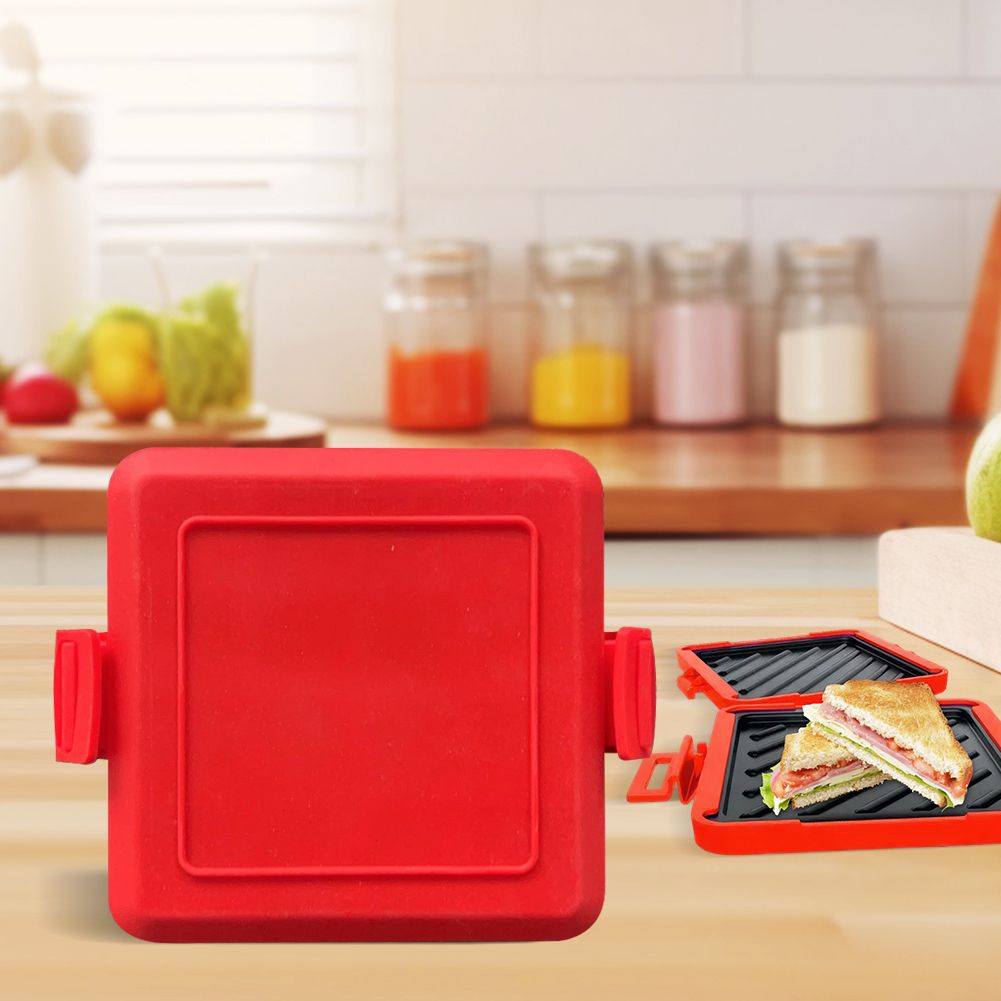 Бутербродница Сэндвичница, компактная, состоящая из двух частей, из пищевого термостойкого силикона и стали, легко моется, красный
