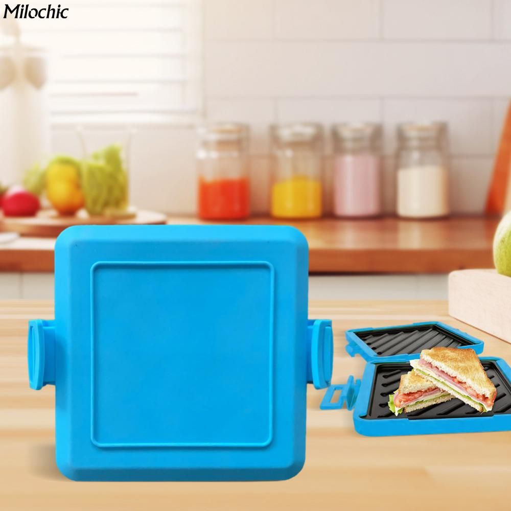 milochic Бутербродница Сэндвичница, компактная, состоящая из двух частей, из пищевого термостойкого силикона и стали, легко моется, синий