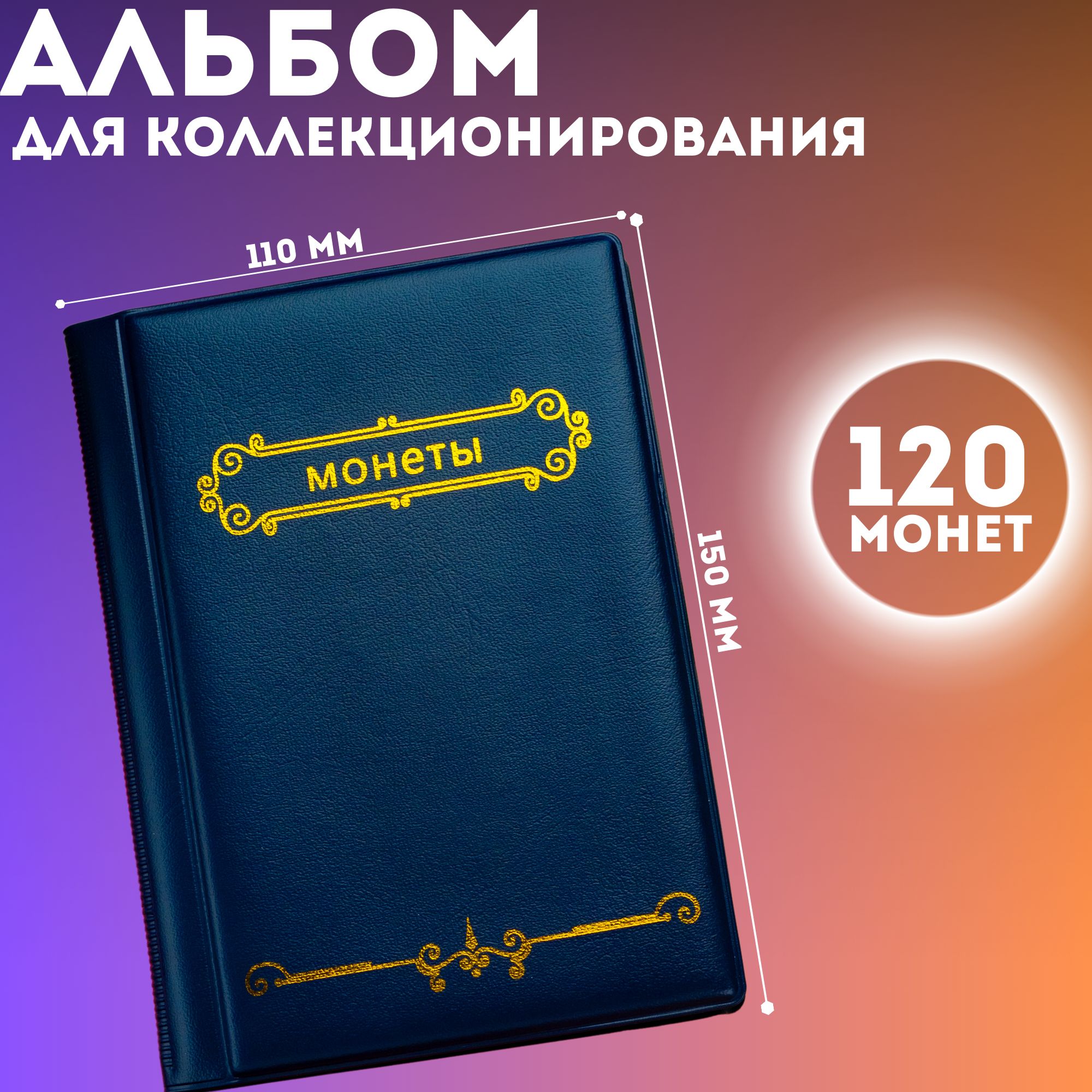 Альбом для монет 120 ячеек "Монеты" / Альбом для коллекционирования на 10 листов Синий