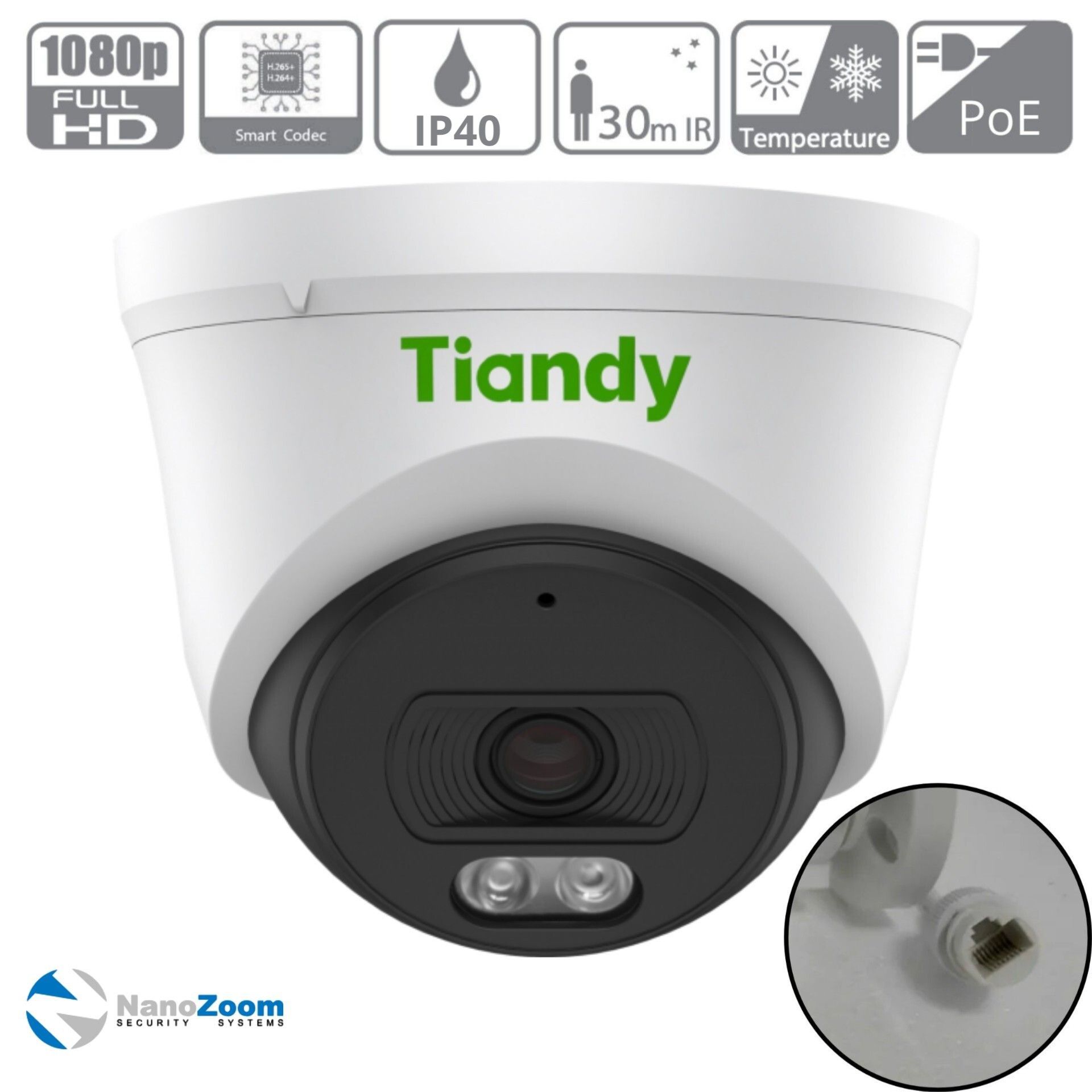 TiandyTC-C320NSpec:I3/E/Y/2.8mm2Мп2,8мм-камеравидеонаблюденияIP,цифроваякупольнаяIP-видеокамерасИК-подсветкой,1920x1080FullHD,CMOS1/3"