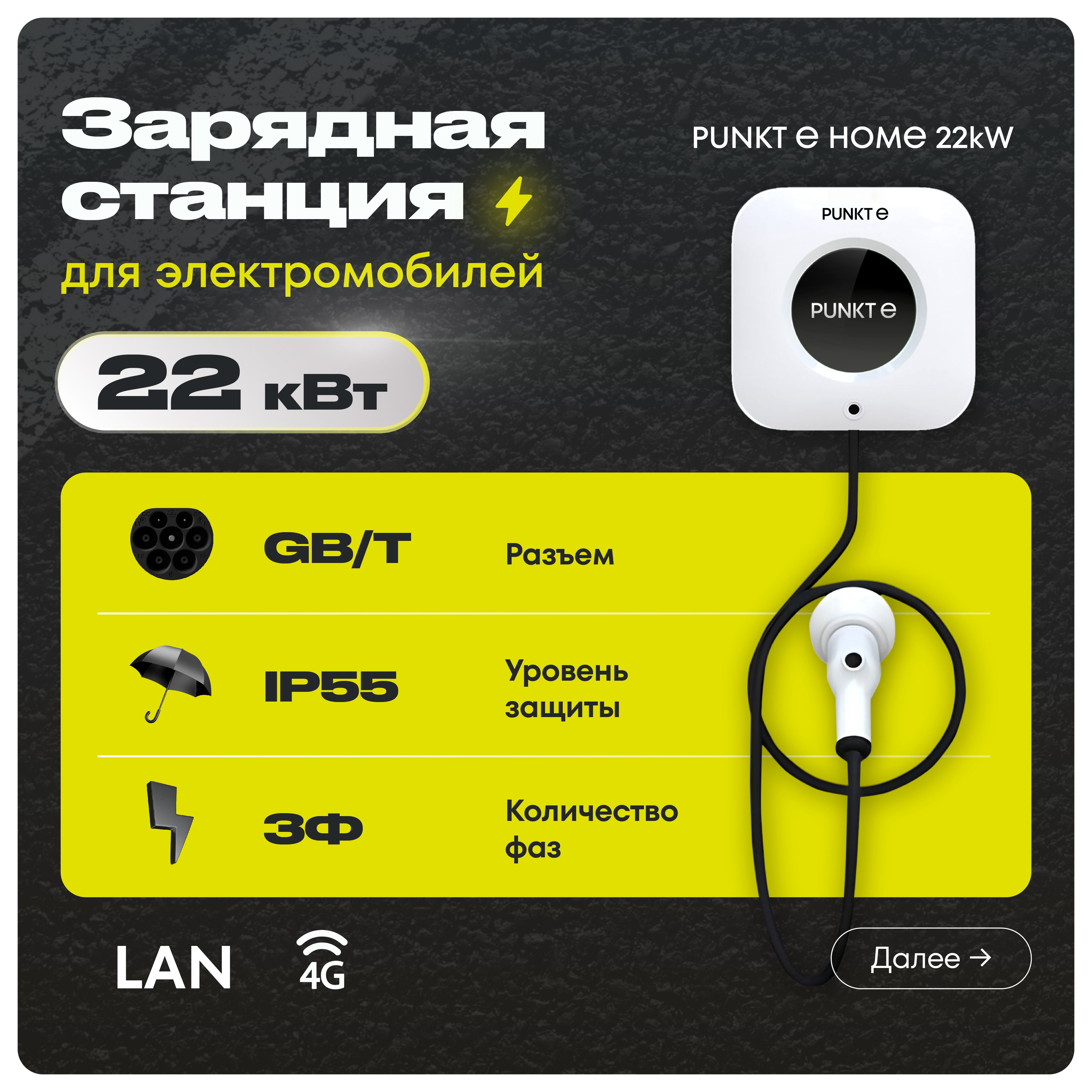 Зарядная станция PUNKT E HOME AC 22 kW GB/T настенная 3 фазы