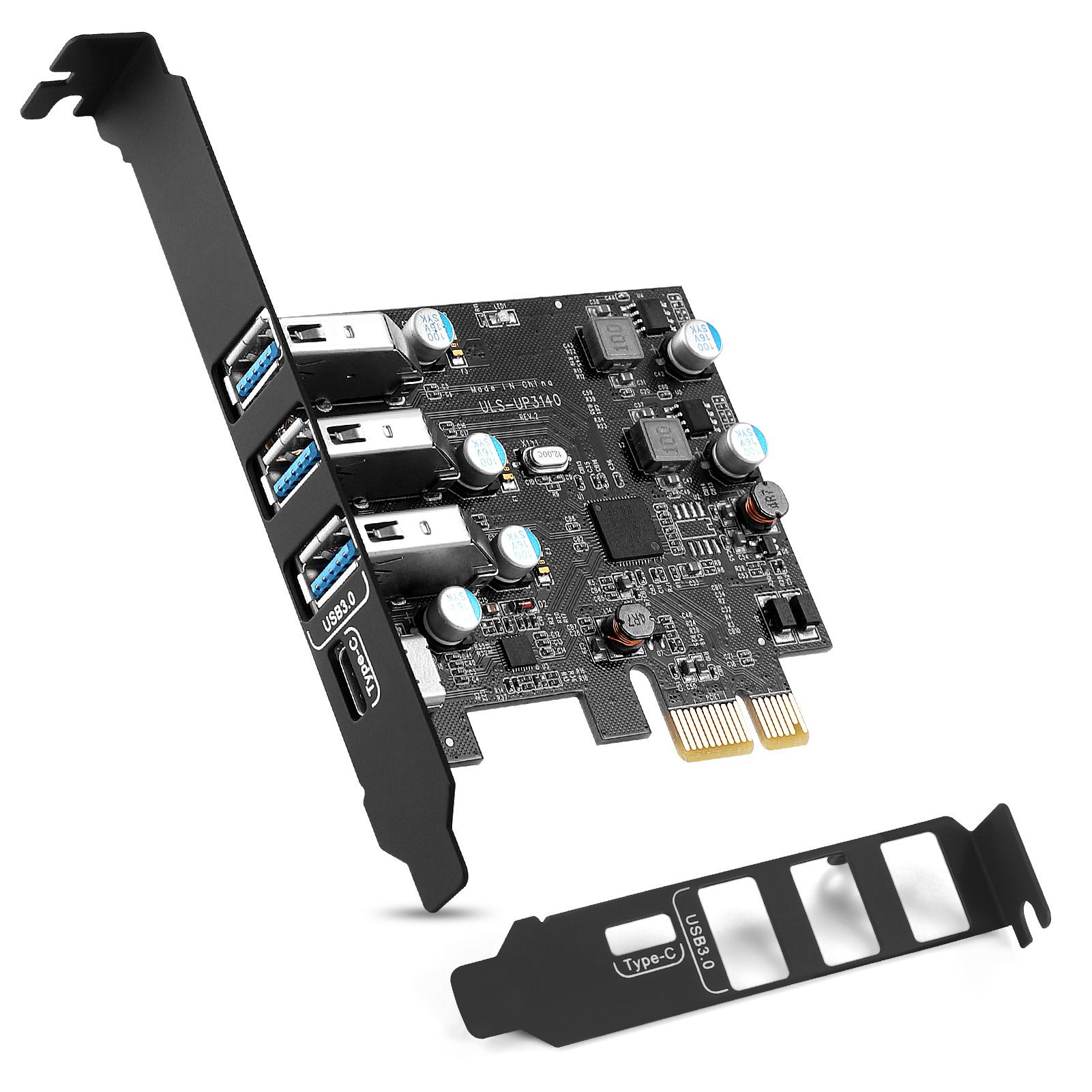 Плата расширения PCI-E на 3x USB Type A + USB Type C GSMIN AC-03 10 Гбит/с GEN1 (Черный)