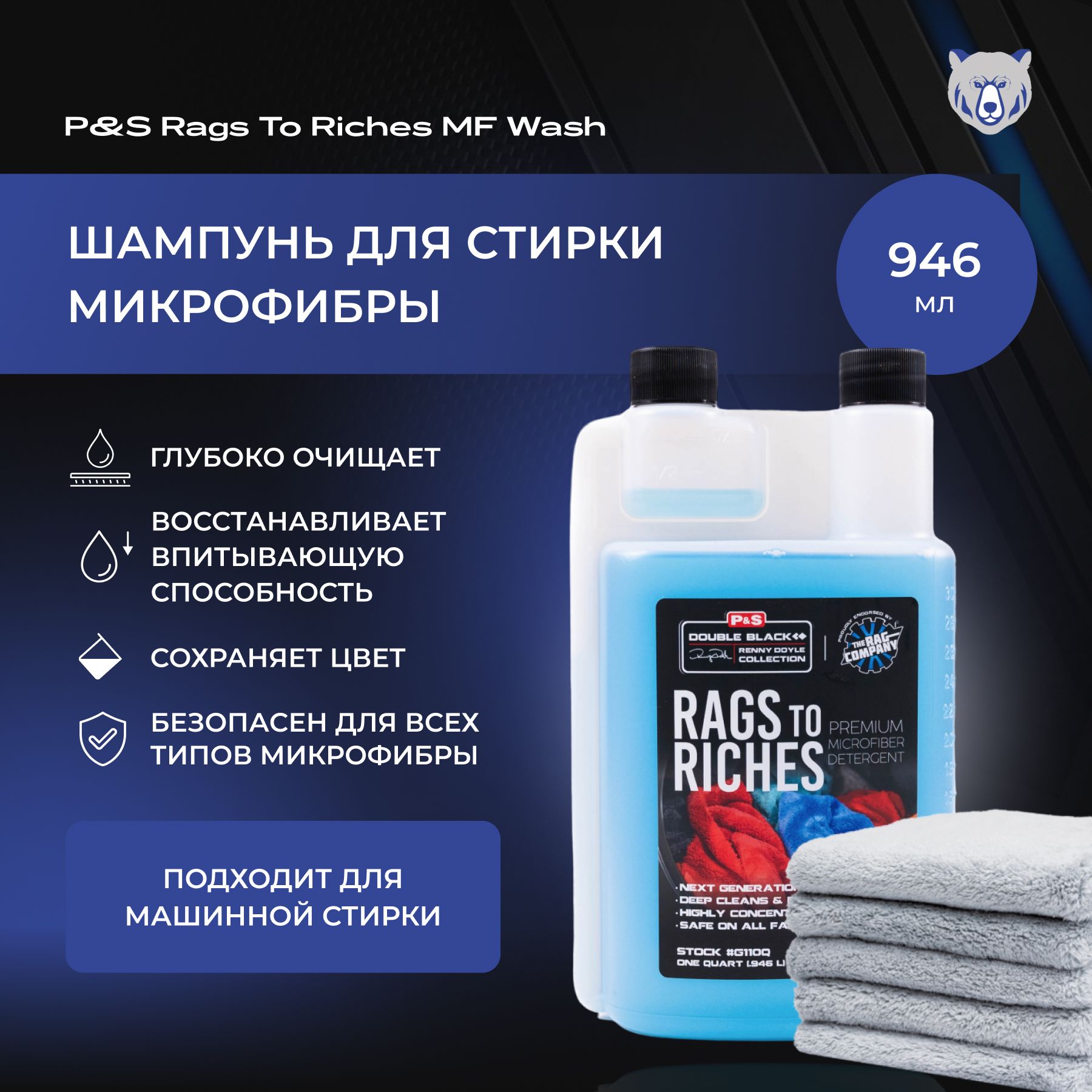 P&S Шампунь для микрофибры 946 мл Rags To Riches MF Wash