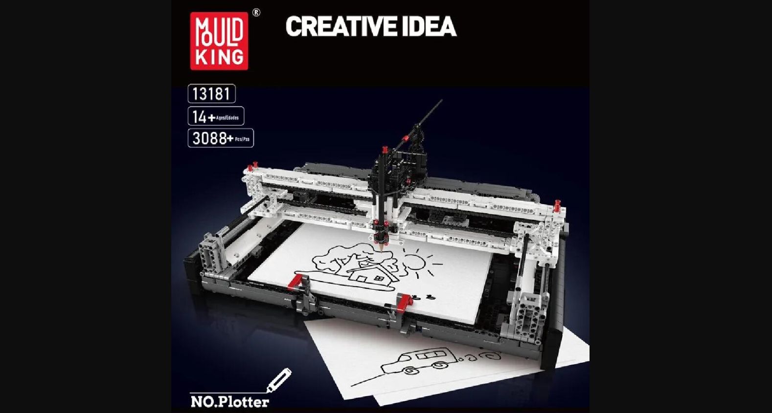 КонструкторMouldKing13181MOCМоторизованныйпрограммирующийплоттер,3088деталей,Сборныемодели,подаркинаденьрождения