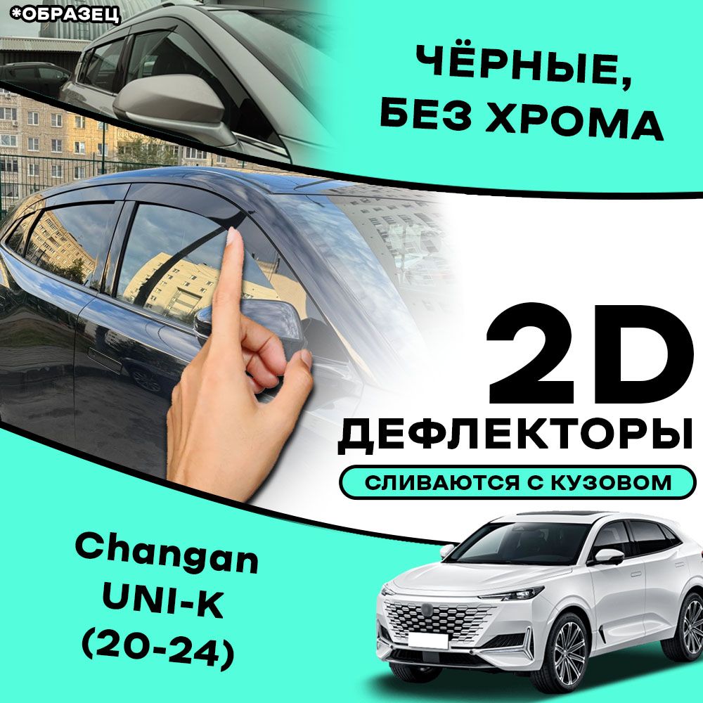 2D тюнинг дефлекторы для окон Changan UNI-K (2020-н.в) Ветровики на Чанган Юни Кей / 2d дефлекторы. Комплект 6 шт.