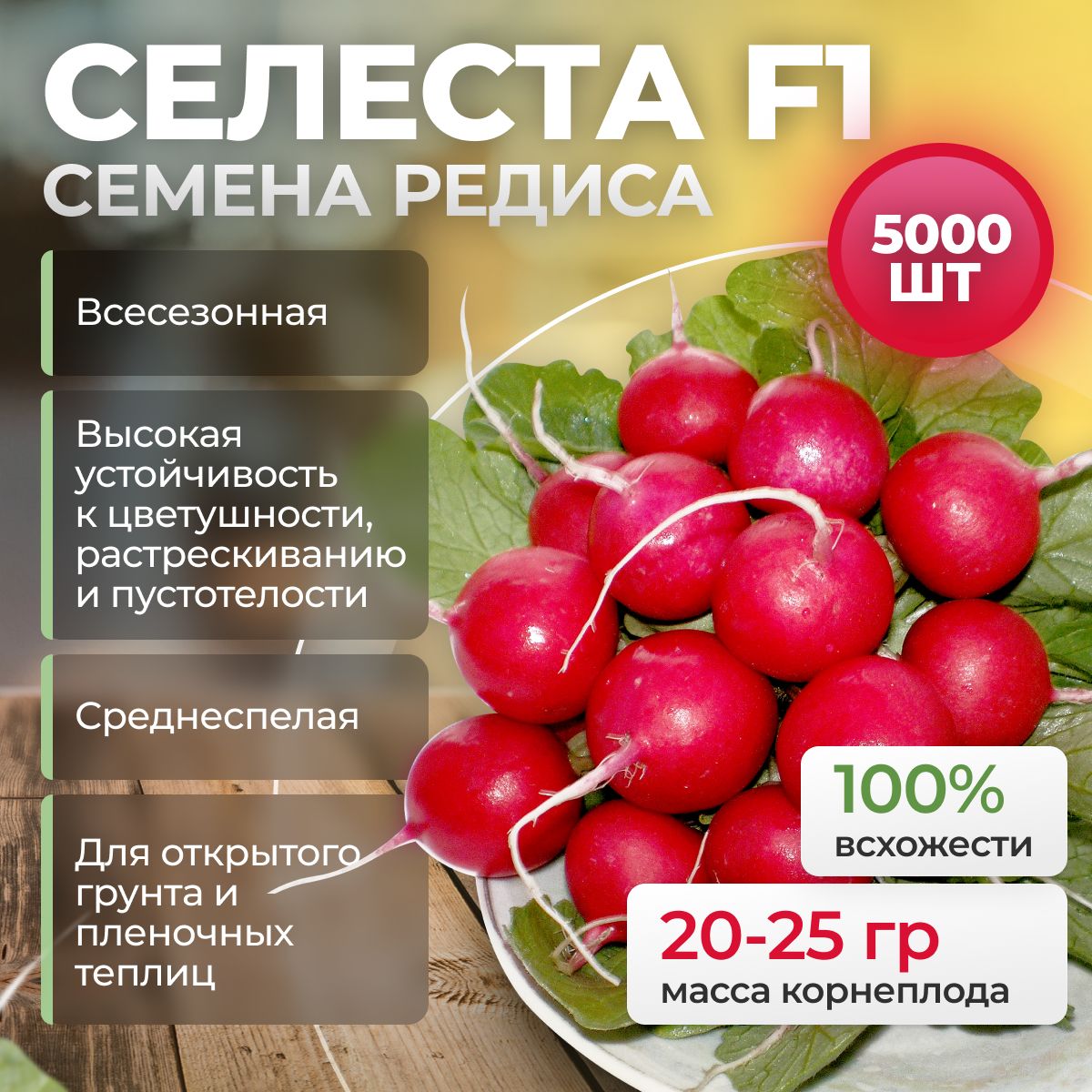 СелестаF1семенаредиса,5000шт.(EnzaZaden/ALEXAGRO).Высокоурожайныйгибриддляоткрытогогрунтаипленочныхтеплиц