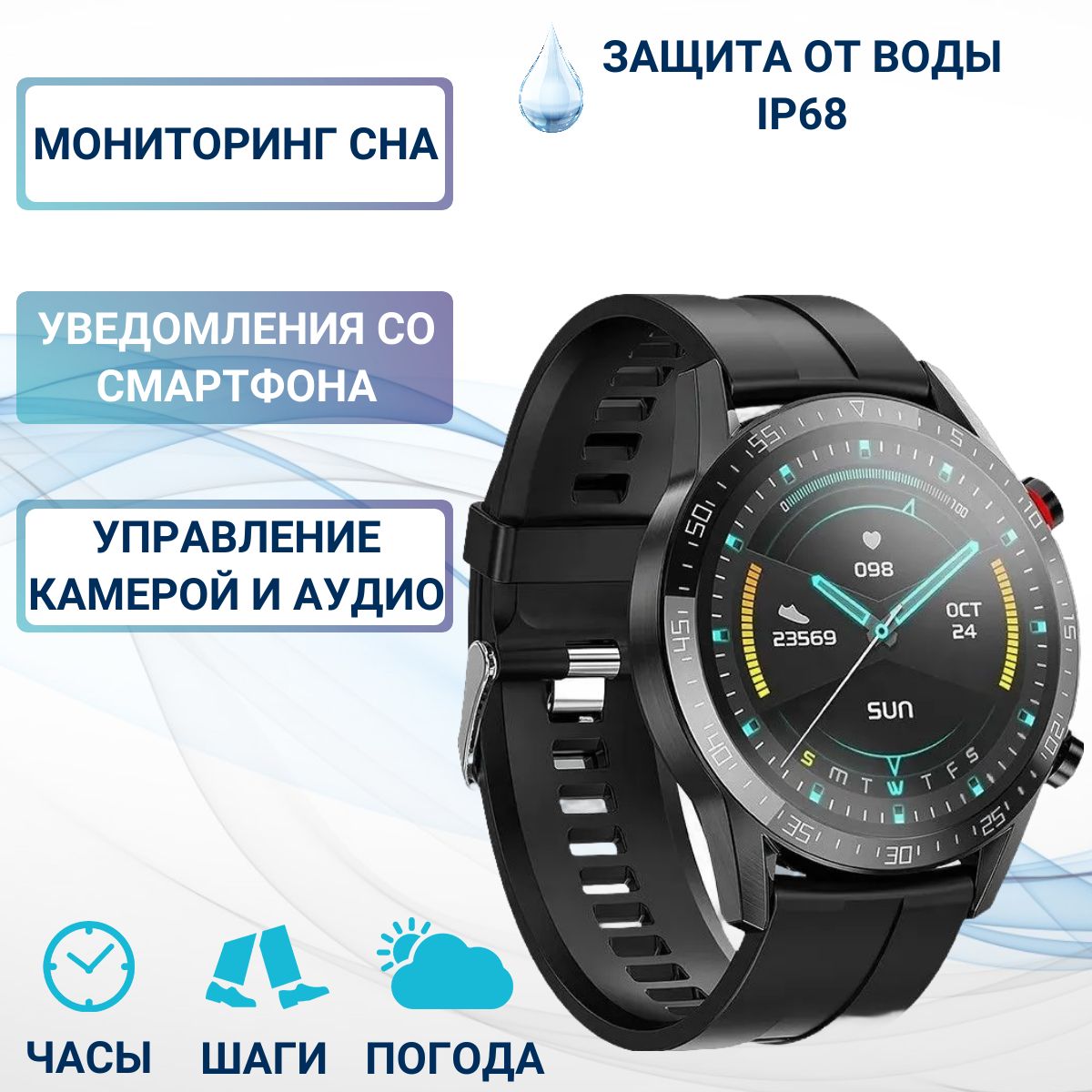 УмныечасыHocoY2Pro,черные,СтепеньзащитыIP68