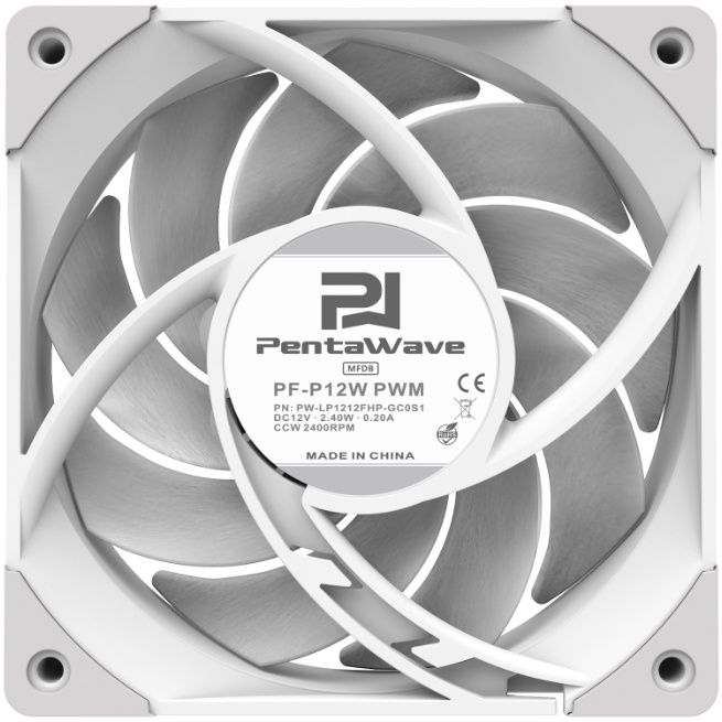 ВентиляторPentaWavePF-P12WPWM/120mm4pinMFDB600-2400rpm71,3CFM32.5dBA/White