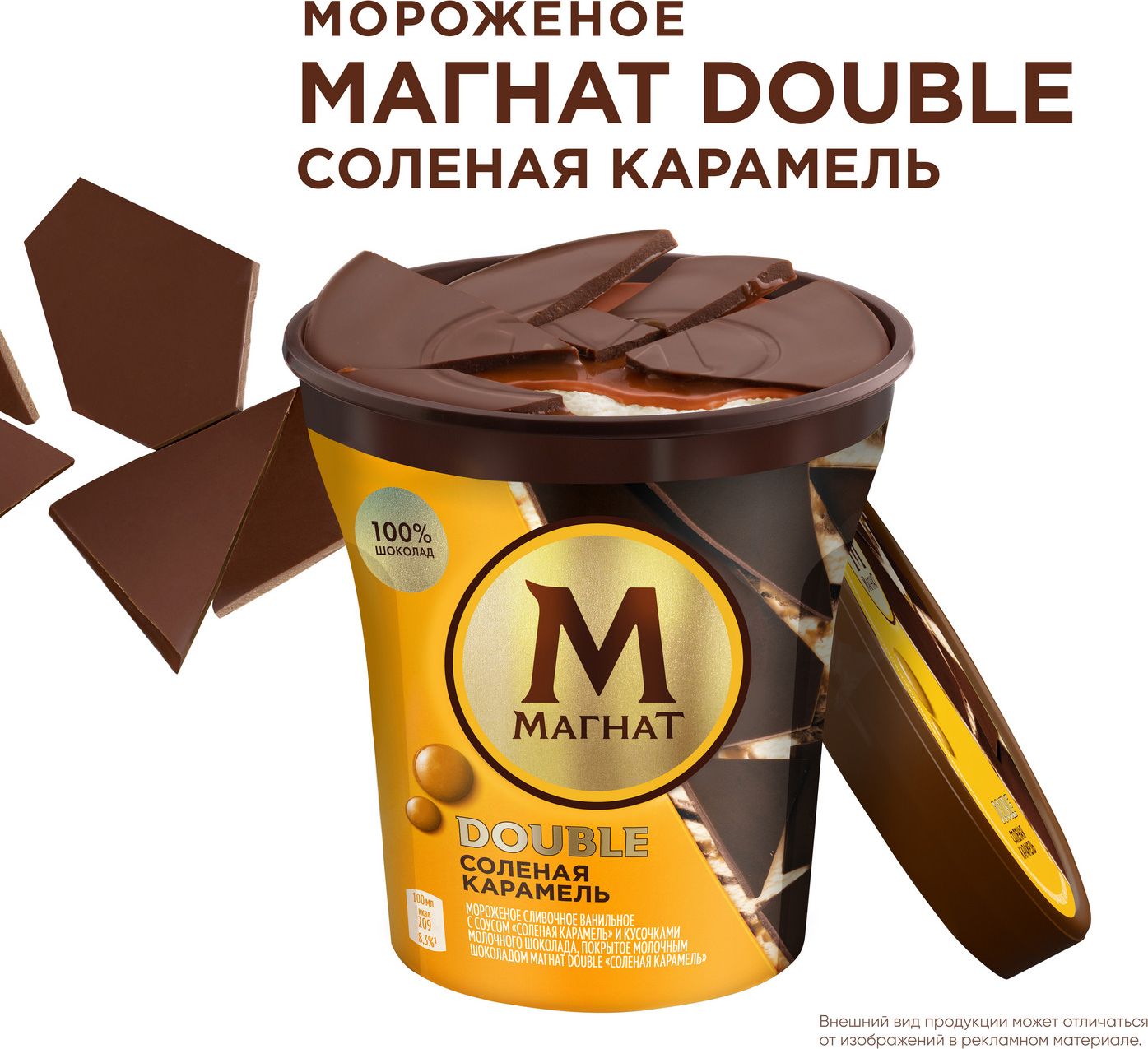 Мороженое пинта Магнат Double, соленая карамель с кусочками настоящего шоколада, 310 г