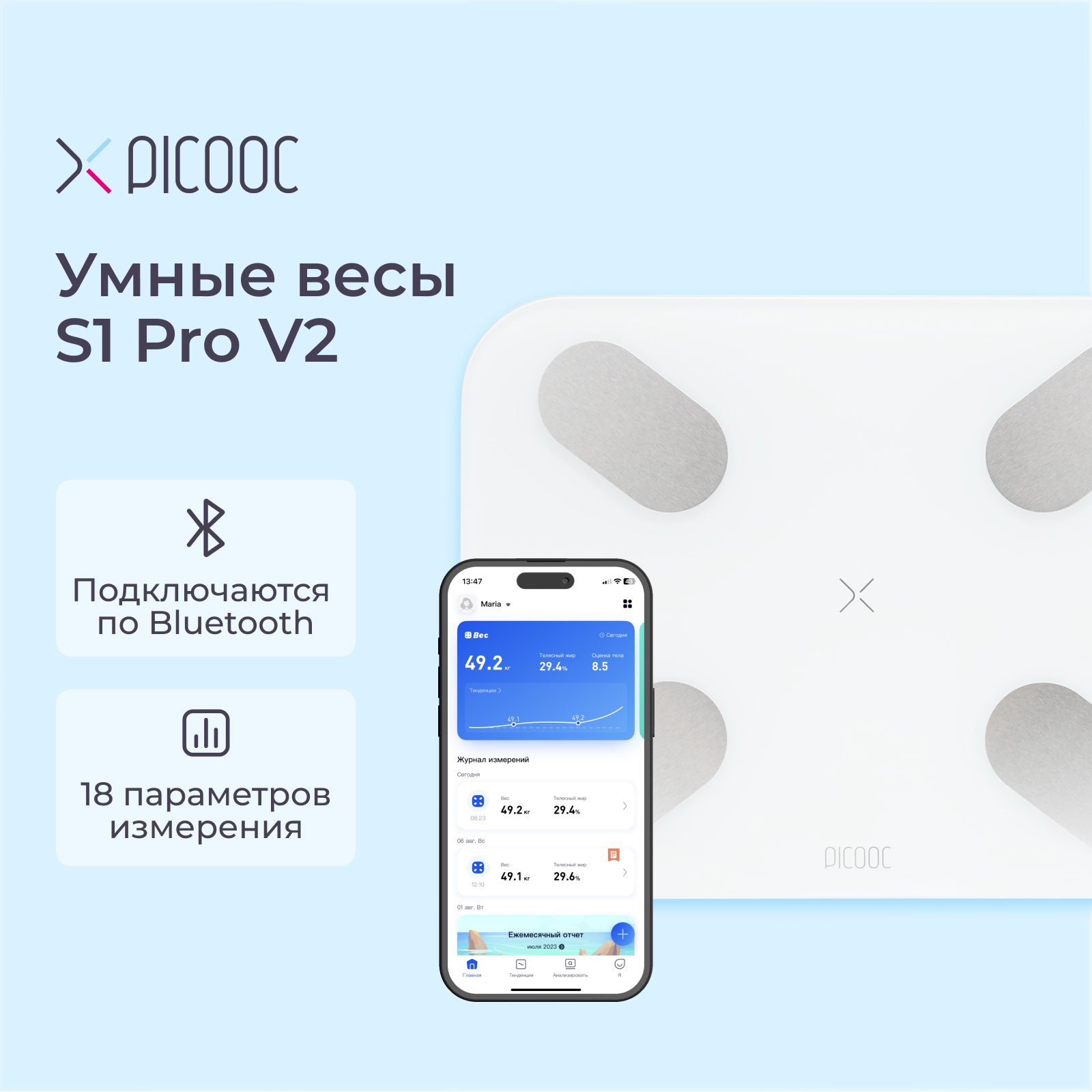 Picooc Умные напольные электронные весы S1 Pro V2 c Bluetooth