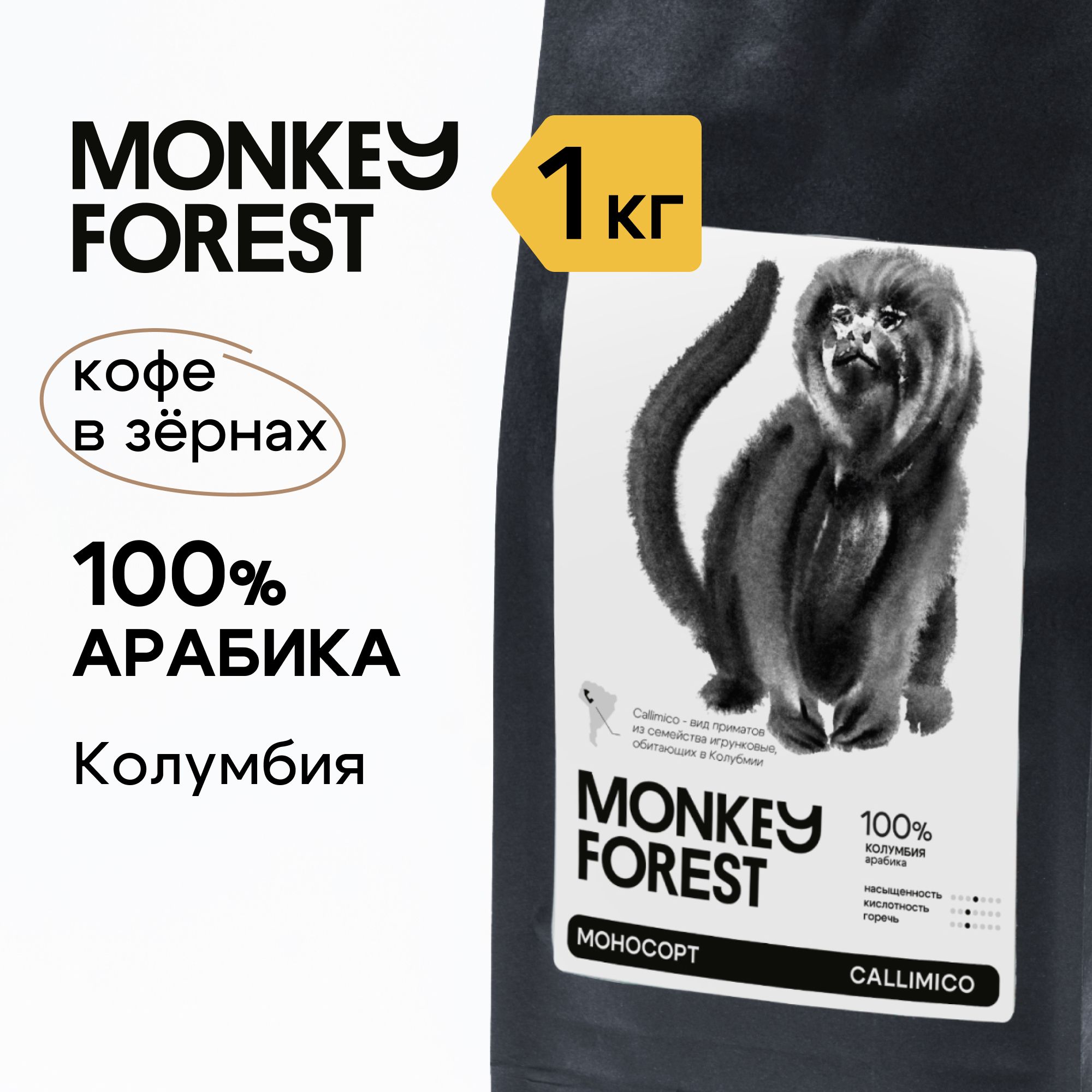 Кофе в зернах 100% арабика Monkey Forest Callimico 1 кг, спешелти