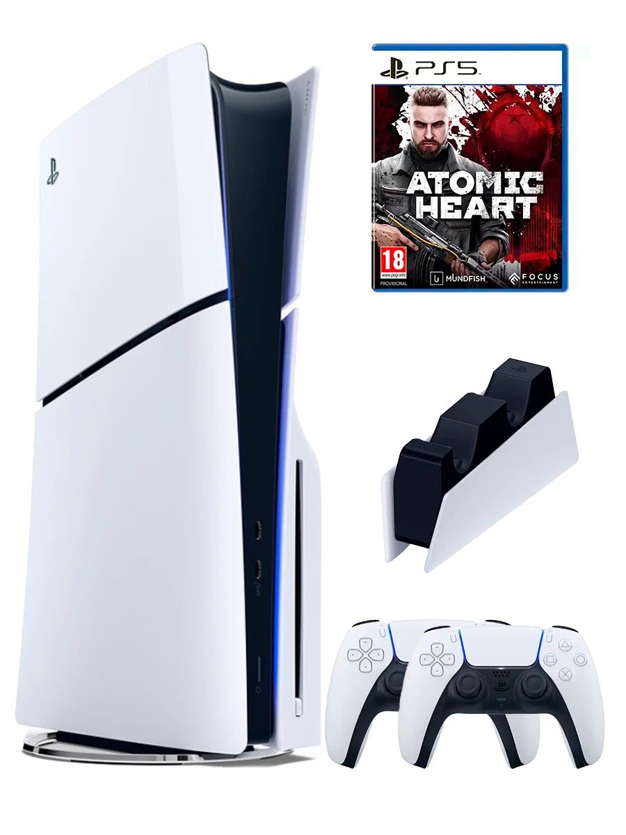 PS5 (ПС5) Игровая приставка Sony PlayStation 5 Slim +2-й геймпад(белый)+зарядное+игра Atomic Heart , 1000ГБ