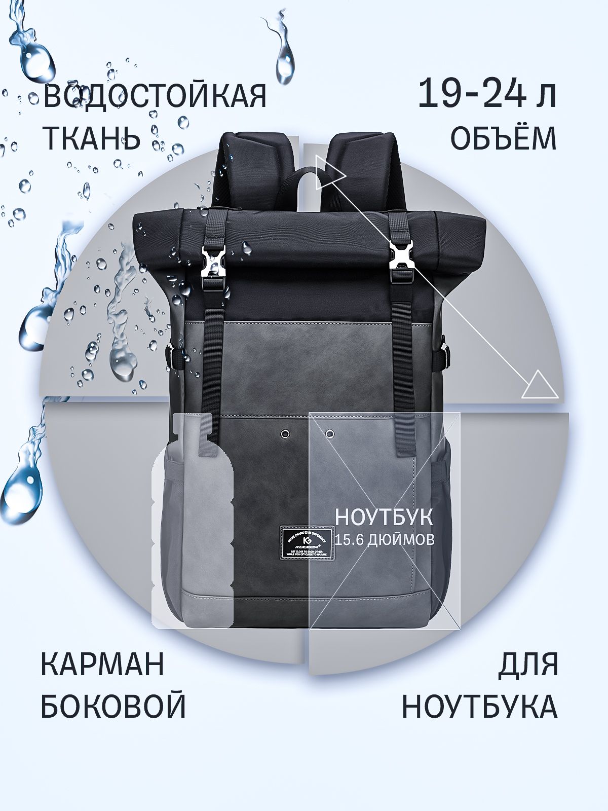 Рюкзак роллтоп мужской женский с изменяемым объемом от 19-24 литров