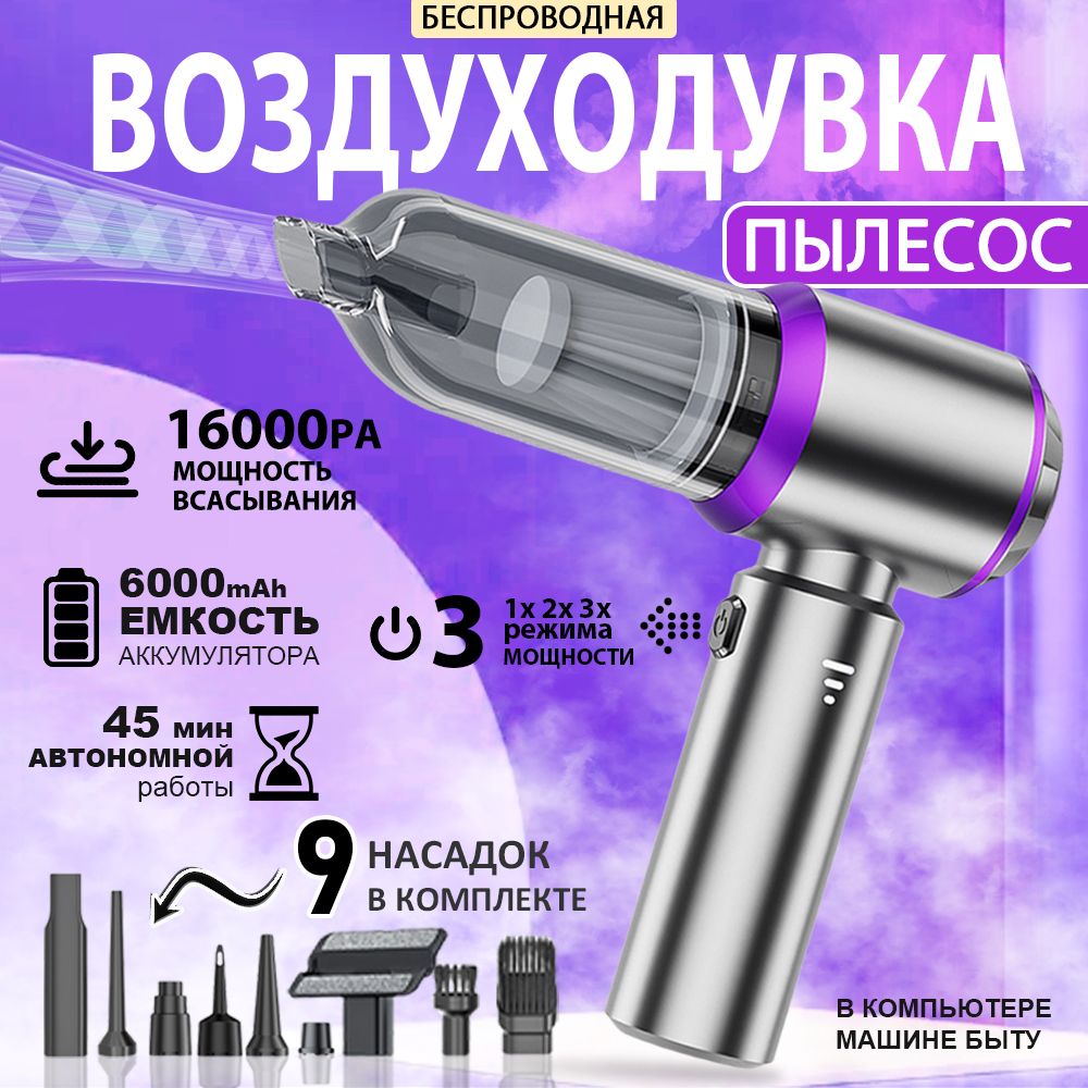 Воздуходувка аккумуляторная для компьютера 6000 мАч мощная / ручной мини пылесос для автомобиля