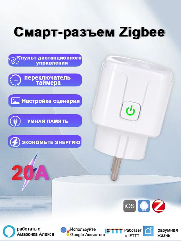 Умнаярозетка,управлениеZigBee,голосовоеуправление,функциясинхронизации,отслеживаниемощности,четырехходовойток20А