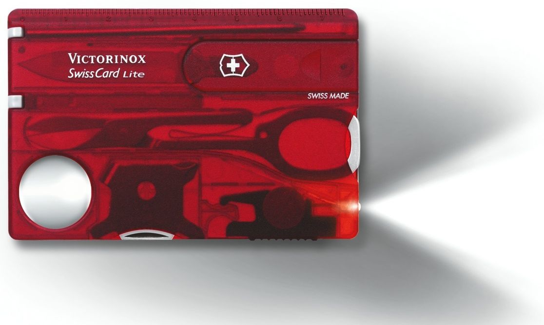 ШвейцарскаякарточкаVICTORINOXSwissCardLite,13функций,полупрозрачнаякрасная