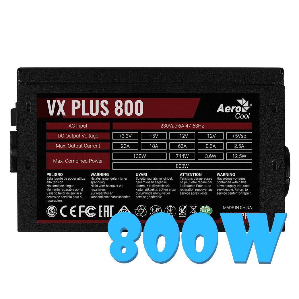 Aerocool Блок питания компьютера VX PLUS 800, 800 Вт (VX PLUS 800)