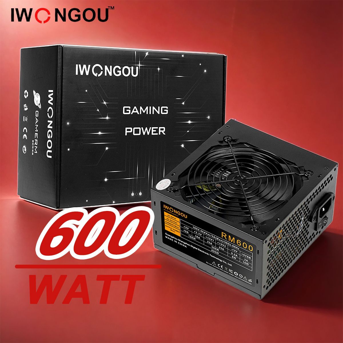 IWONGOU блок питания 600w ,ATX 12CM кулер ,20+4p,2*CPU(4+4),2*PCI-E(6+2),4*SATA,3*IDE, кабель питания