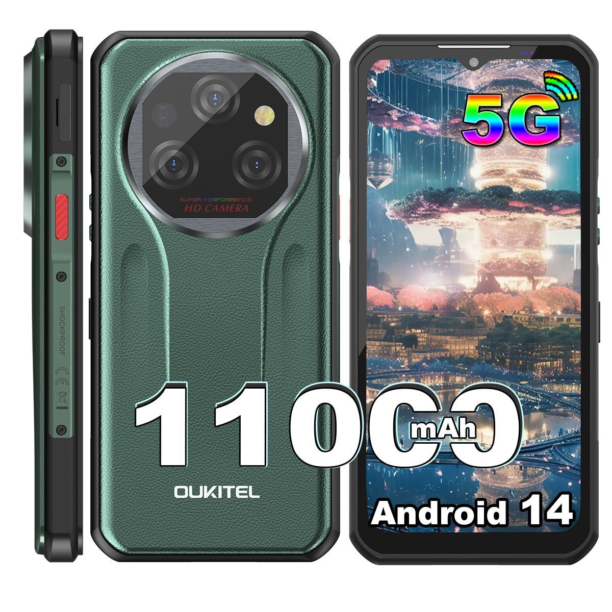 OukitelСмартфонWP395G24ГБ(6ГБ+18ГБ)6,60"FHD+64МПкамера11000мАч,сотовыйтелефонAndroid14256ГБ,зеленый