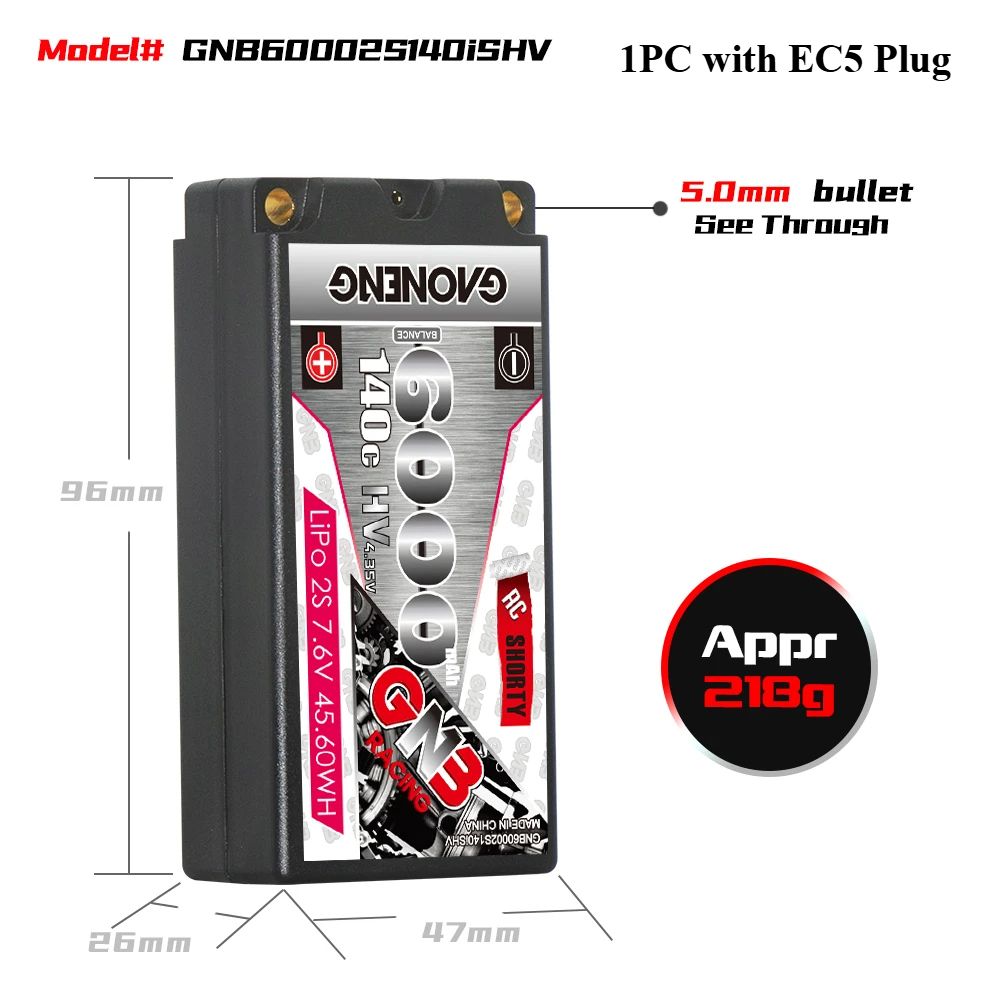 GAONENG6000mAh2S7,6V140CLiHVжесткийчехолкороткийлитиевыйаккумуляторGNBспулей5,0ммXT60TPlug