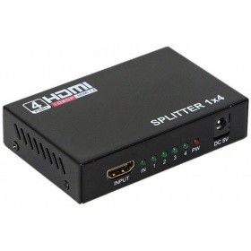 Orient переходник HDMI 4K Splitter HSP0104HN, 1 - >4, HDMI 1.4 3D, UHDTV 4K 3840x2160 HDTV1080p 1080i 720p, HDCP1.2, внешний БП - зарядник 2xUSB 5В 2.1A, метал.корпус 30368