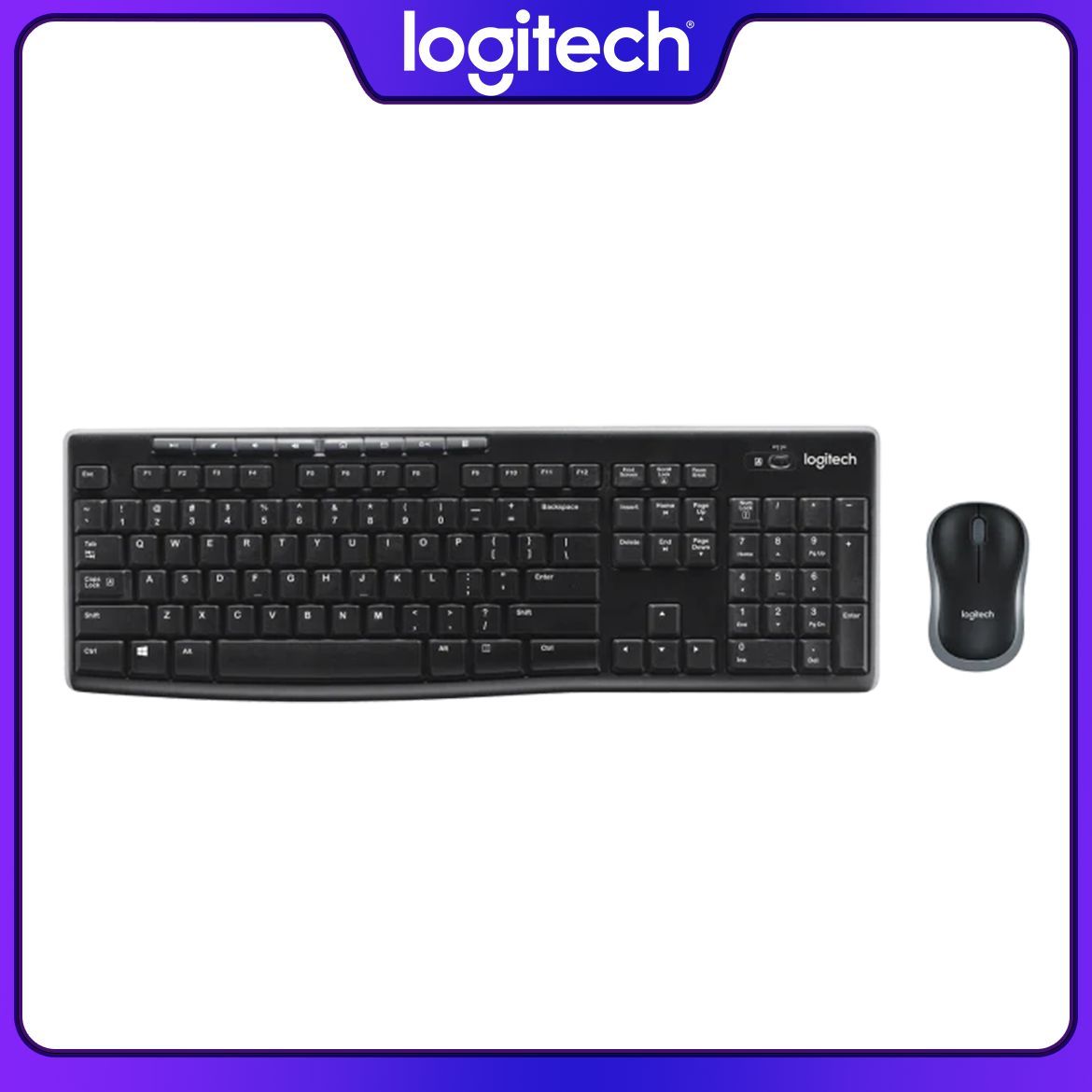 Logitech Комплект мышь + клавиатура беспроводная Logitech MK270, Английская раскладка, черный