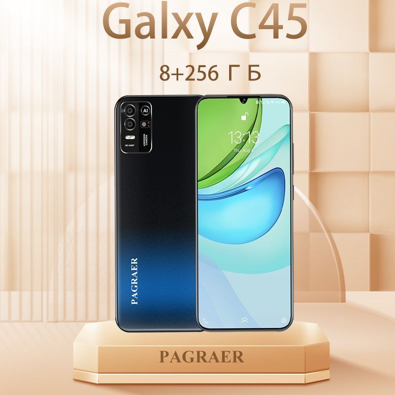 PAGRAERСмартфонGalxyC45русскаяверсия,сеть4g,большой6.8-дюймовыйHD-экран,противоударнаяиводонепроницаемаязащита,мощныеигровыефункции,гибкиевозможностифотосъемки,длительноевремяавтономнойработы,отличныйподарок,сенсорныйтелефон,Spark,M6,Ростест(EAC)EU6/128ГБ,черный,темно-синий