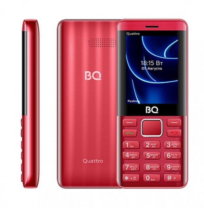 Мобильный телефон BQ 2453 Quattro Red, 4 SIM-карты (2 mini SIM/2 micro SIM), аккумулятор 1200 мАч, яркий фонарик, без камеры