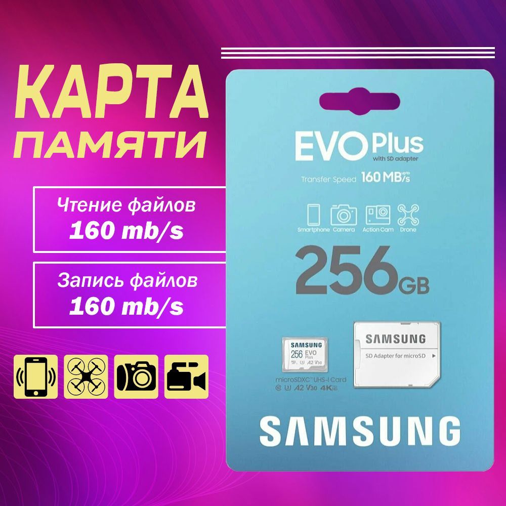 КартапамятиMicroSDXCSamsungEVOPlus256Гб