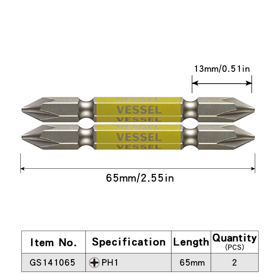 VESSEL,намагниченныйудлинительсдвойнойголовкой,наборголовокPhillips,битыдляэлектрическихотверток,шестигранные,серияGS141
