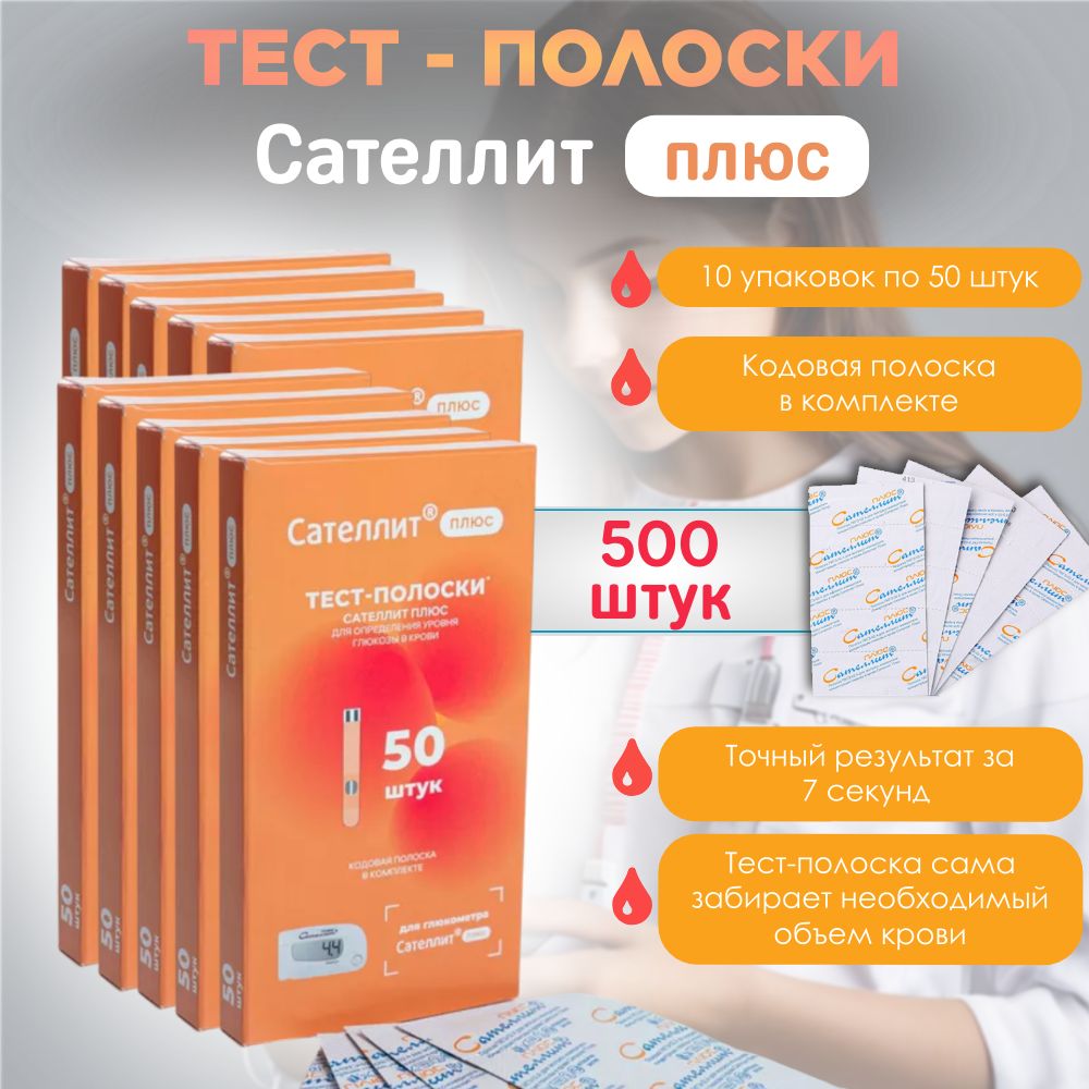 Тест-полоски Сателлит Плюс ПКГЭ-02.4, 500 штук