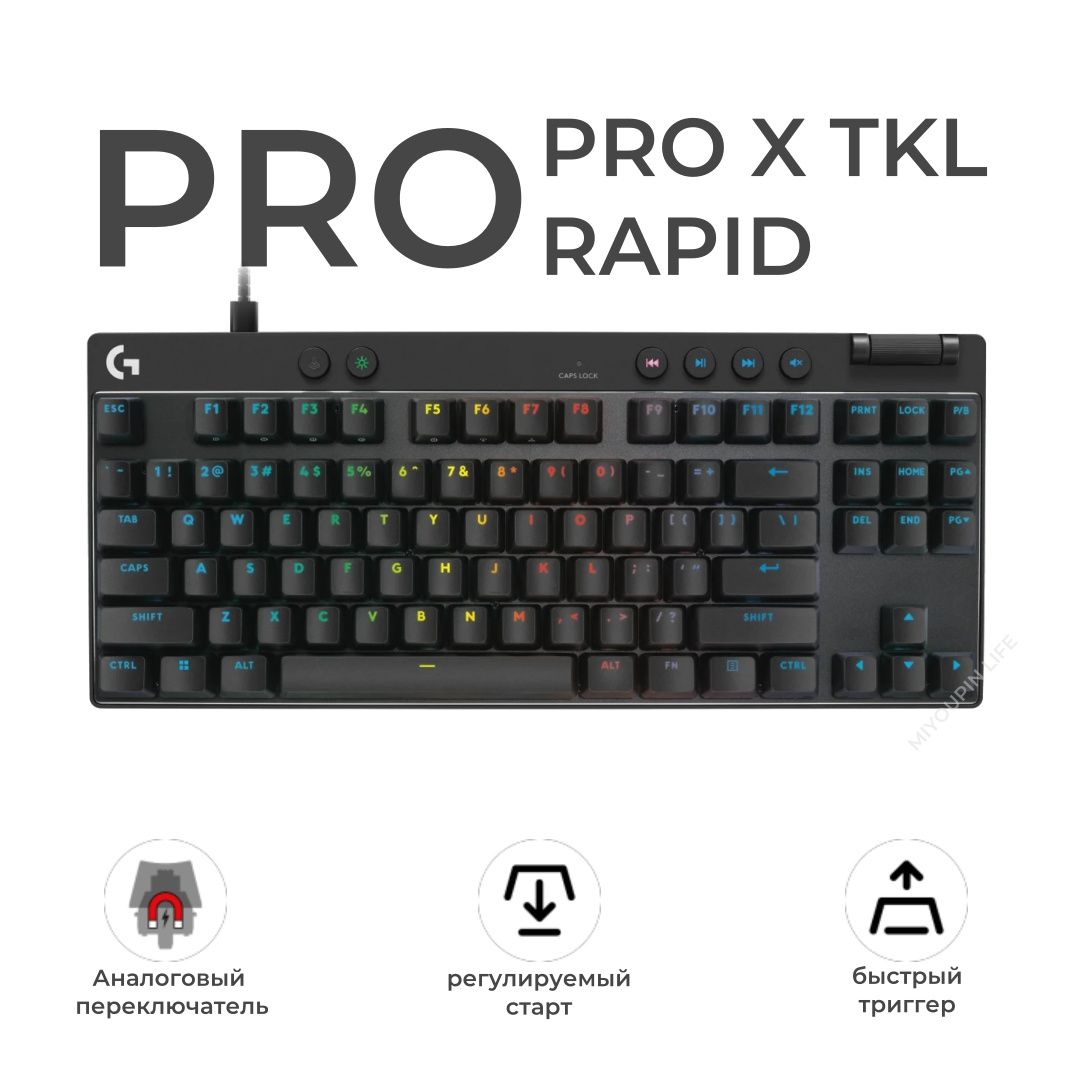 LogitechИгроваяклавиатурапроводнаяPROXTKLRAPIDLIGHTSYNCRGB(Магнитныеаналоговыепереключатели),черный