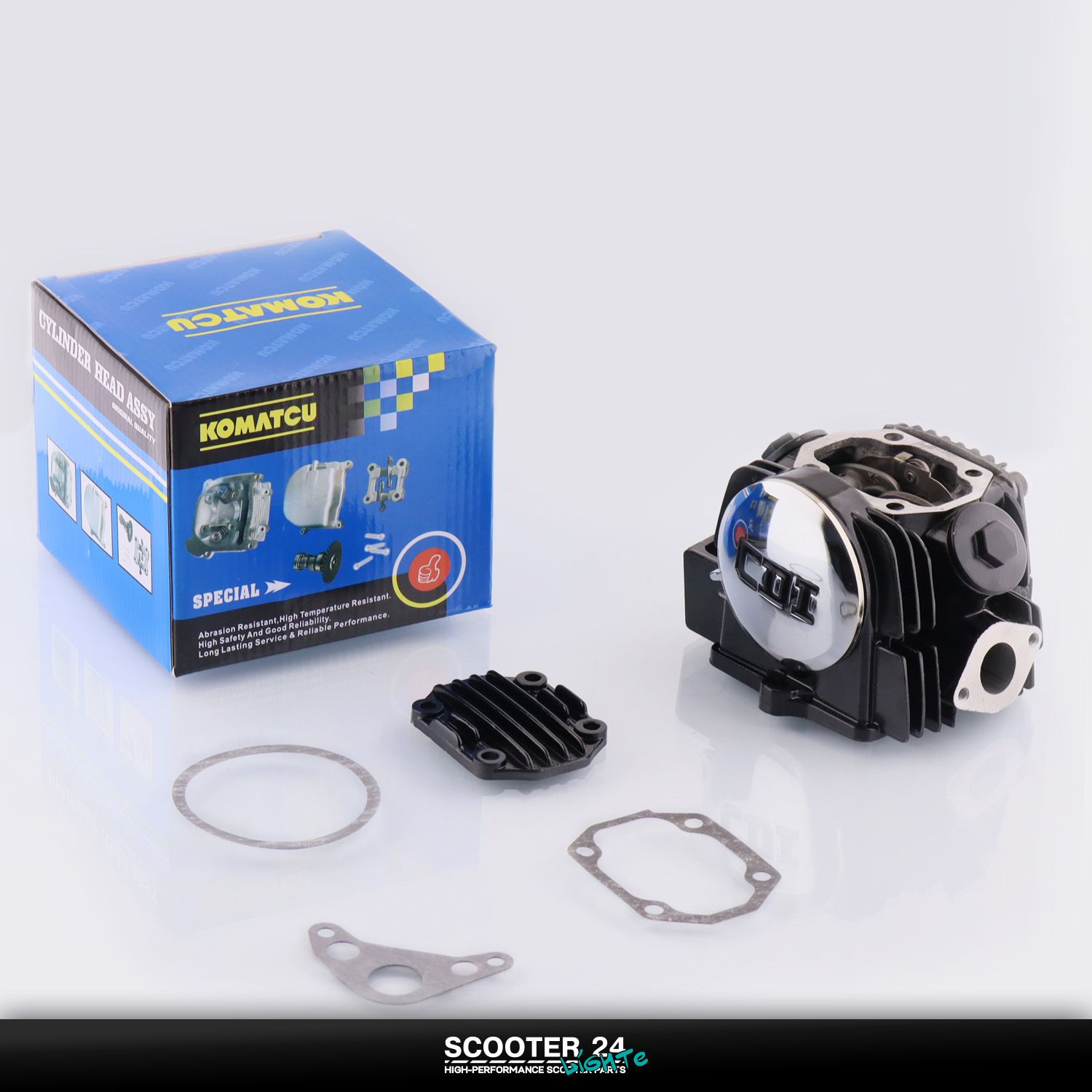 Головка цилиндра на мопед Alpha / Delta (Альфа / Дельта / Орион Омакс ТТР) 139FMB / TTR 125 (в сборе) ( 54) (d 20/23) 154FMI черная "KOMATCU"