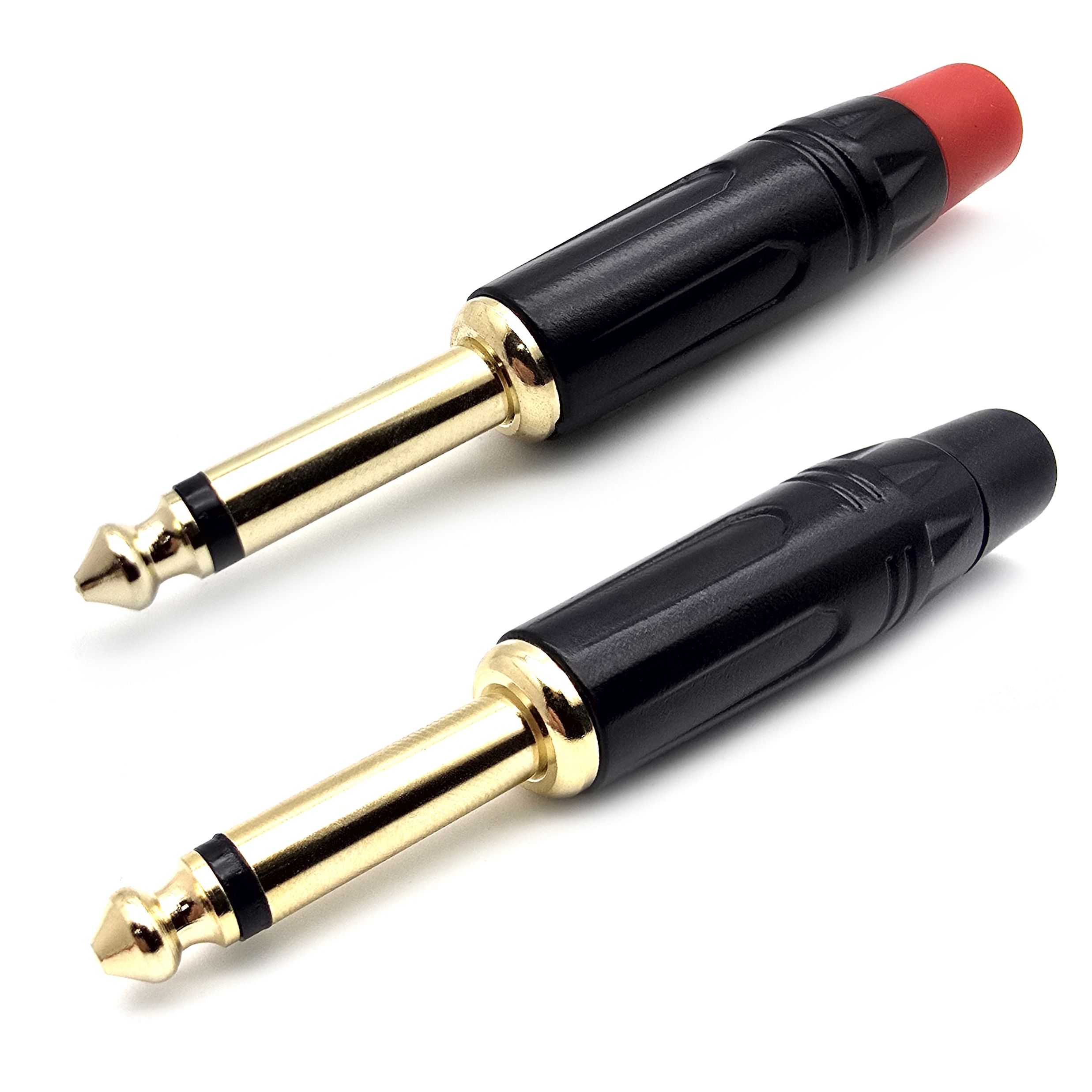 ШтекераудиоJack6.3TS,моно,металл,красный/черныйхвостовик,комплект-2шт