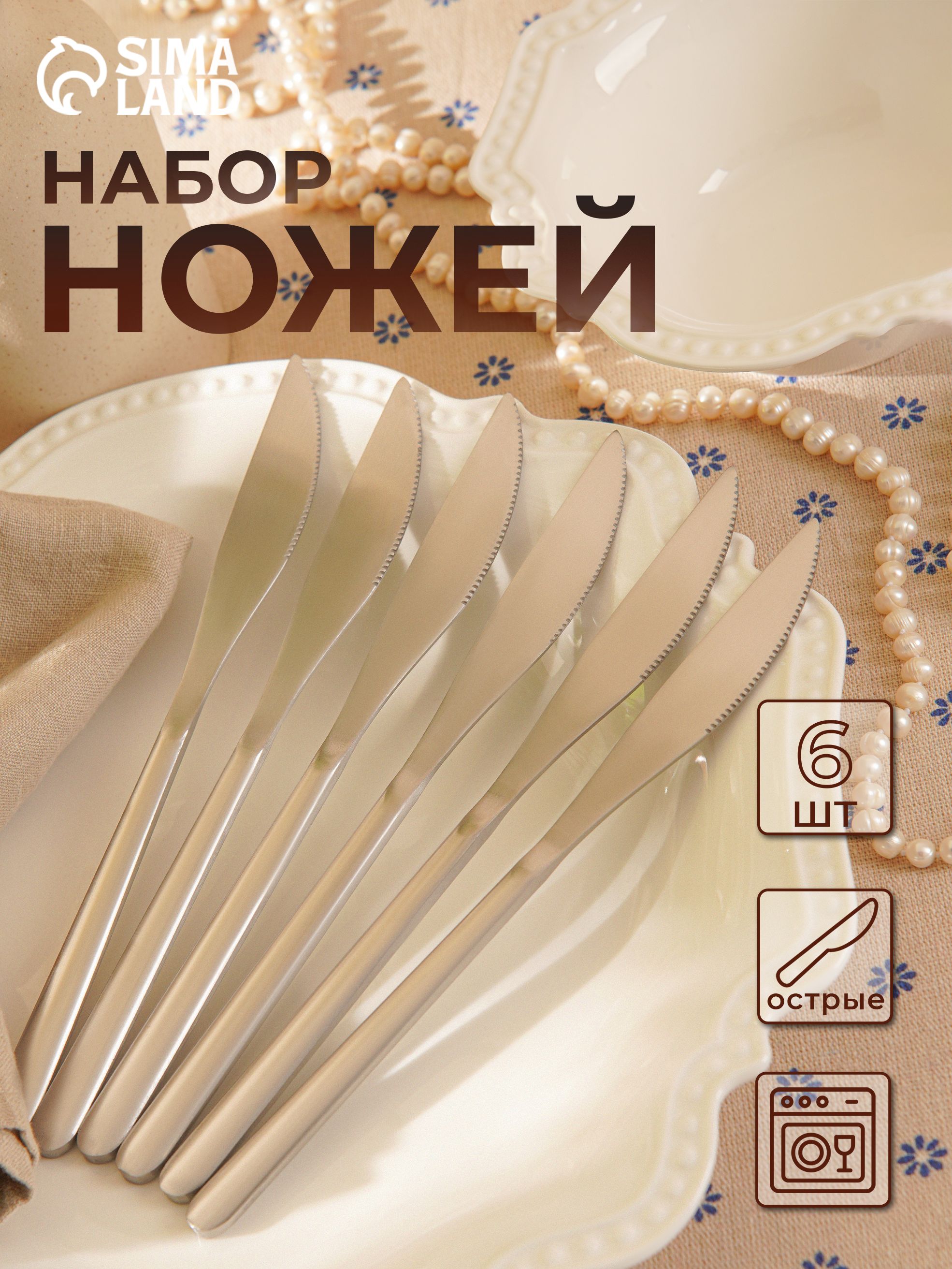 Набор ножей столовых, кухонные приборы, нержавеющая сталь, 6 персон