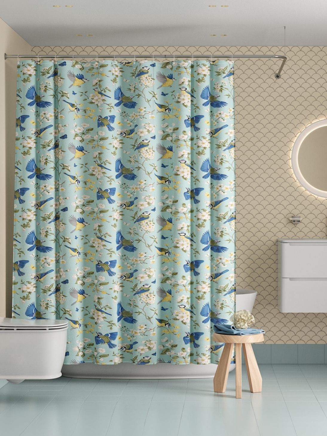 Фото товара на маркетплейсе ozon Штора для ванной комнаты и душа IDDIS, 180x200 см, тканевая, водонепроницаемая, полиэстер, с кольцами, BP03P18i11