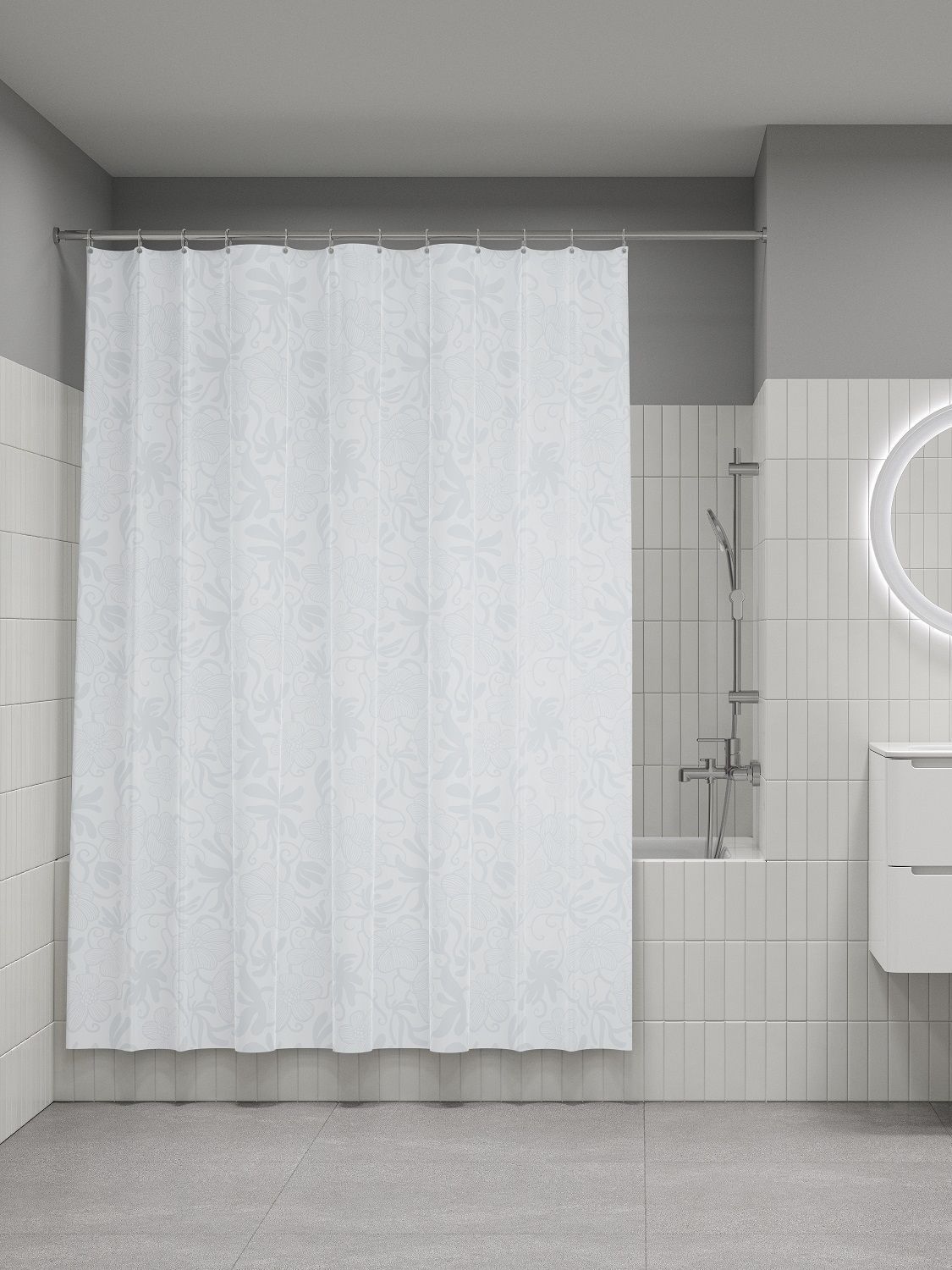 Фото товара на маркетплейсе ozon Штора для ванной комнаты и душа IDDIS, 180x200 см, тканевая, водонепроницаемая, полиэстер, с кольцами, BD03P18i11