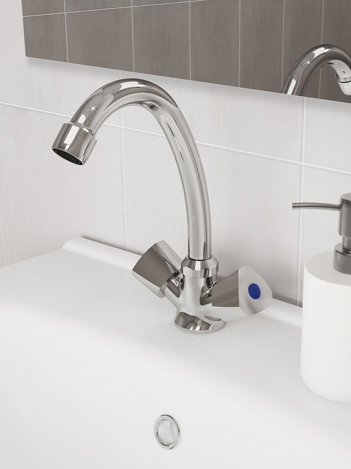 Фото товара на маркетплейсе ozon Смеситель для раковины Milardo с поворотным изливом, латунь, хром, Tring, TRISB00M01